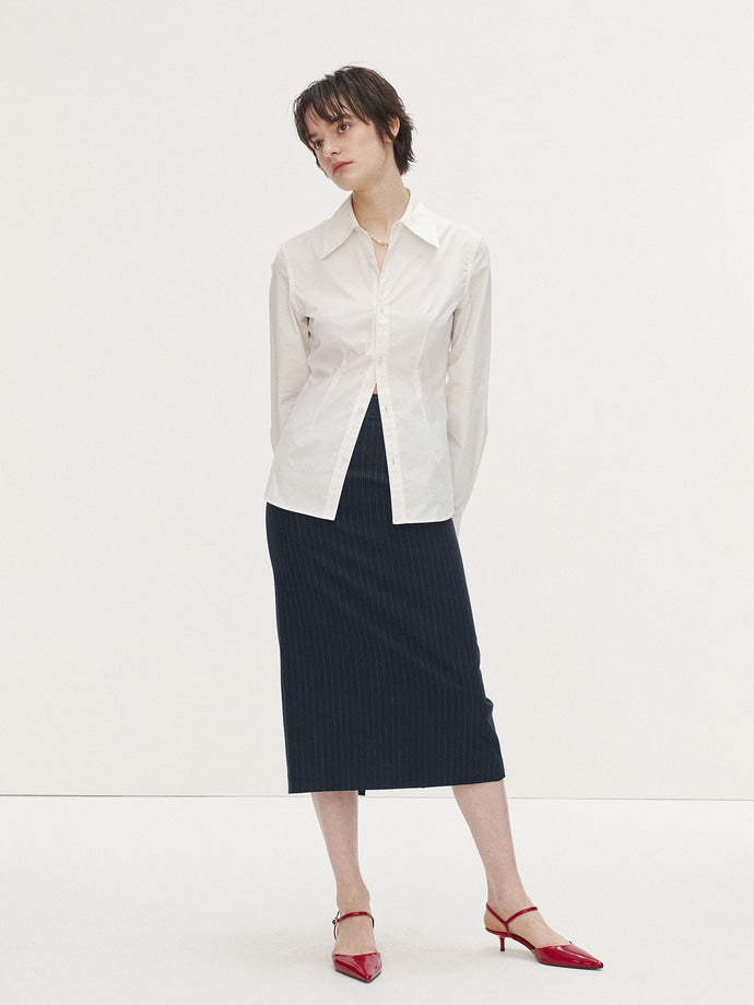 Tonywack - Striped Wool Long Pencil Skirt (Navy Pinstripe) product image 3 | TRAB K-Fashion Australia