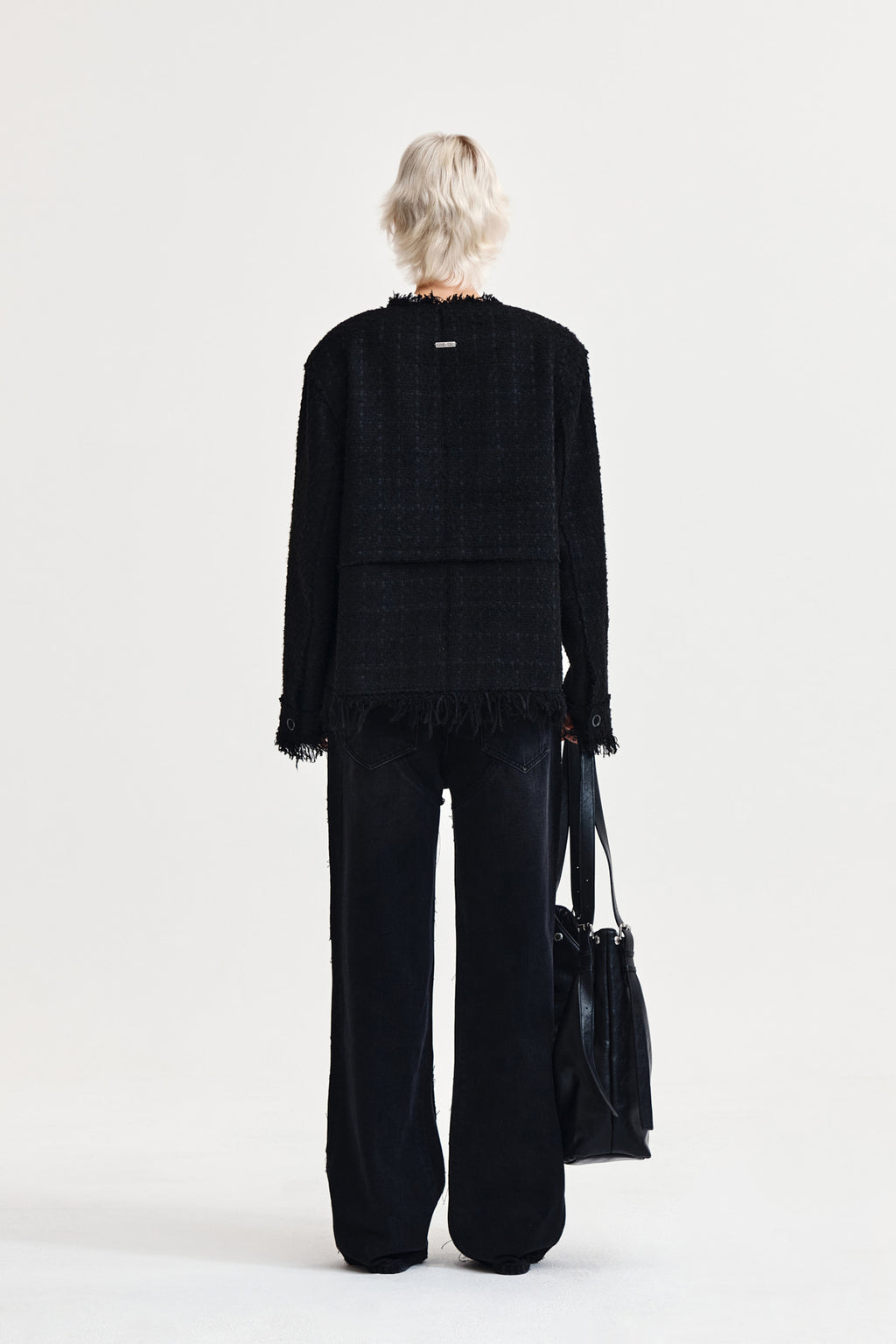 Matin Kim - Two Way Collarless Tweed Jacket (Black) product image 7 | TRAB K-Fashion Australia