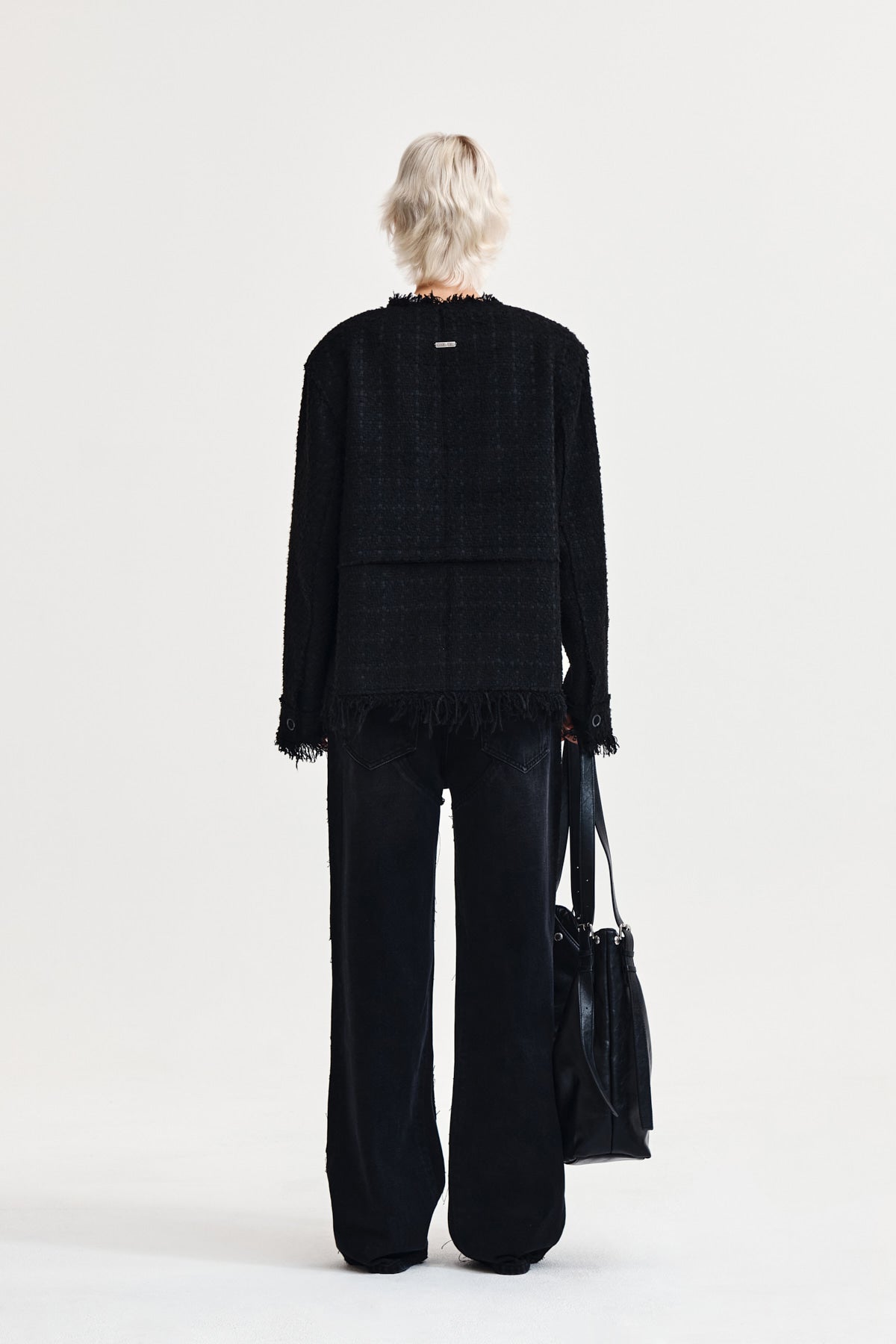 Matin Kim - Two Way Collarless Tweed Jacket (Black) product image 7 | TRAB K-Fashion Australia