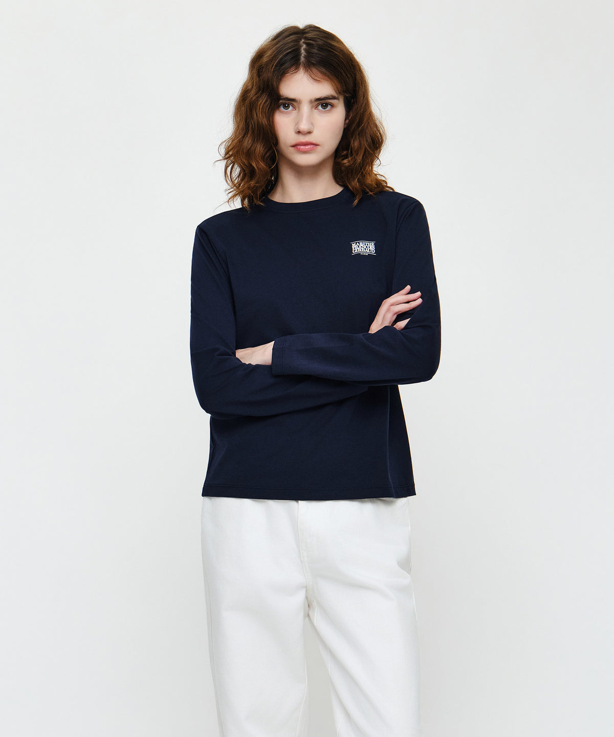 Marithe & Francois Girbaud - Small Classic Logo Long Sleeve Tee (Navy) product image 1 | TRAB K-Fashion Australia