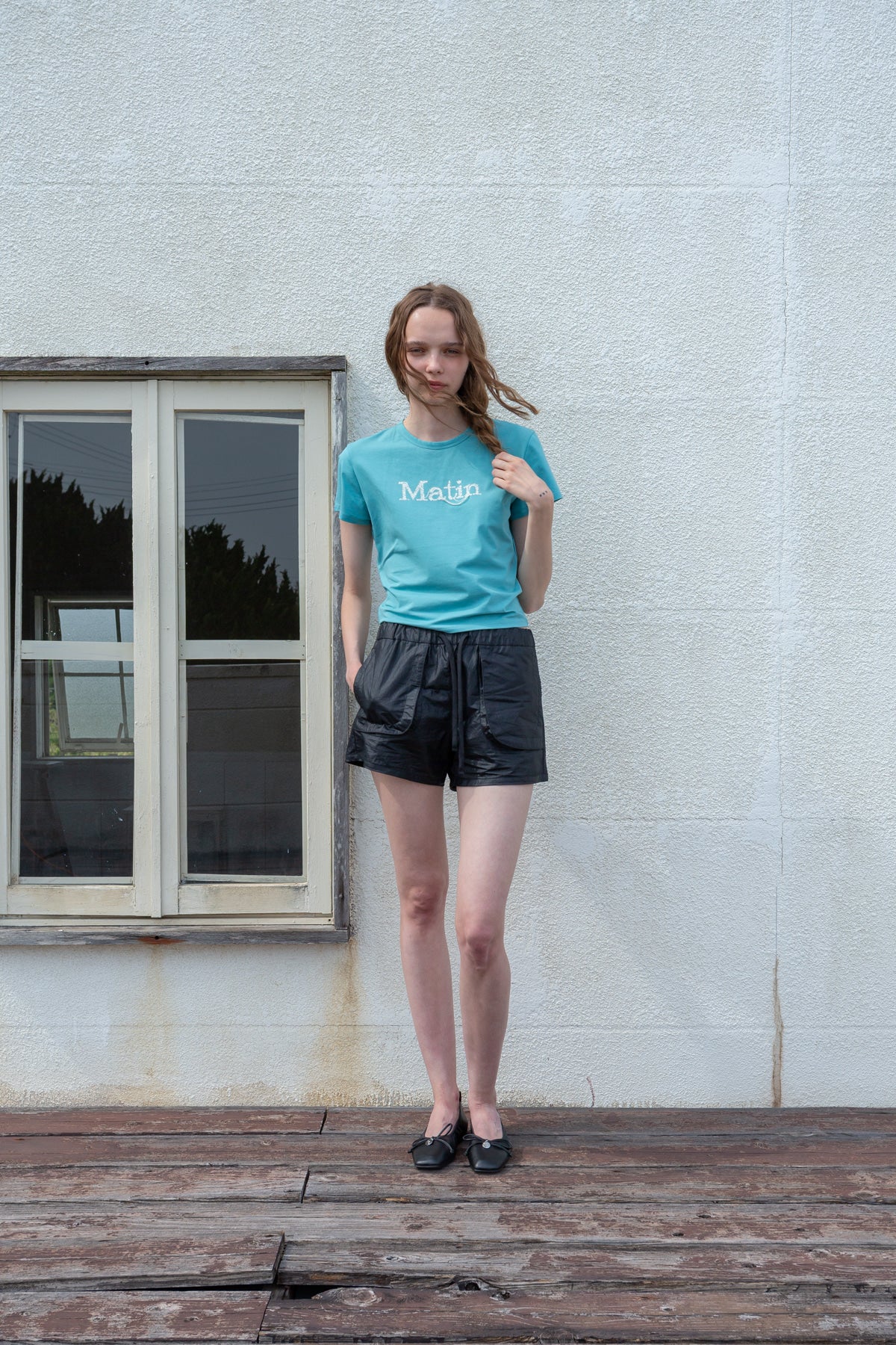 Matin Kim - Stitch Printing Detail Crop Top (Turquoise Blue) product image 9 | TRAB K-Fashion Australia