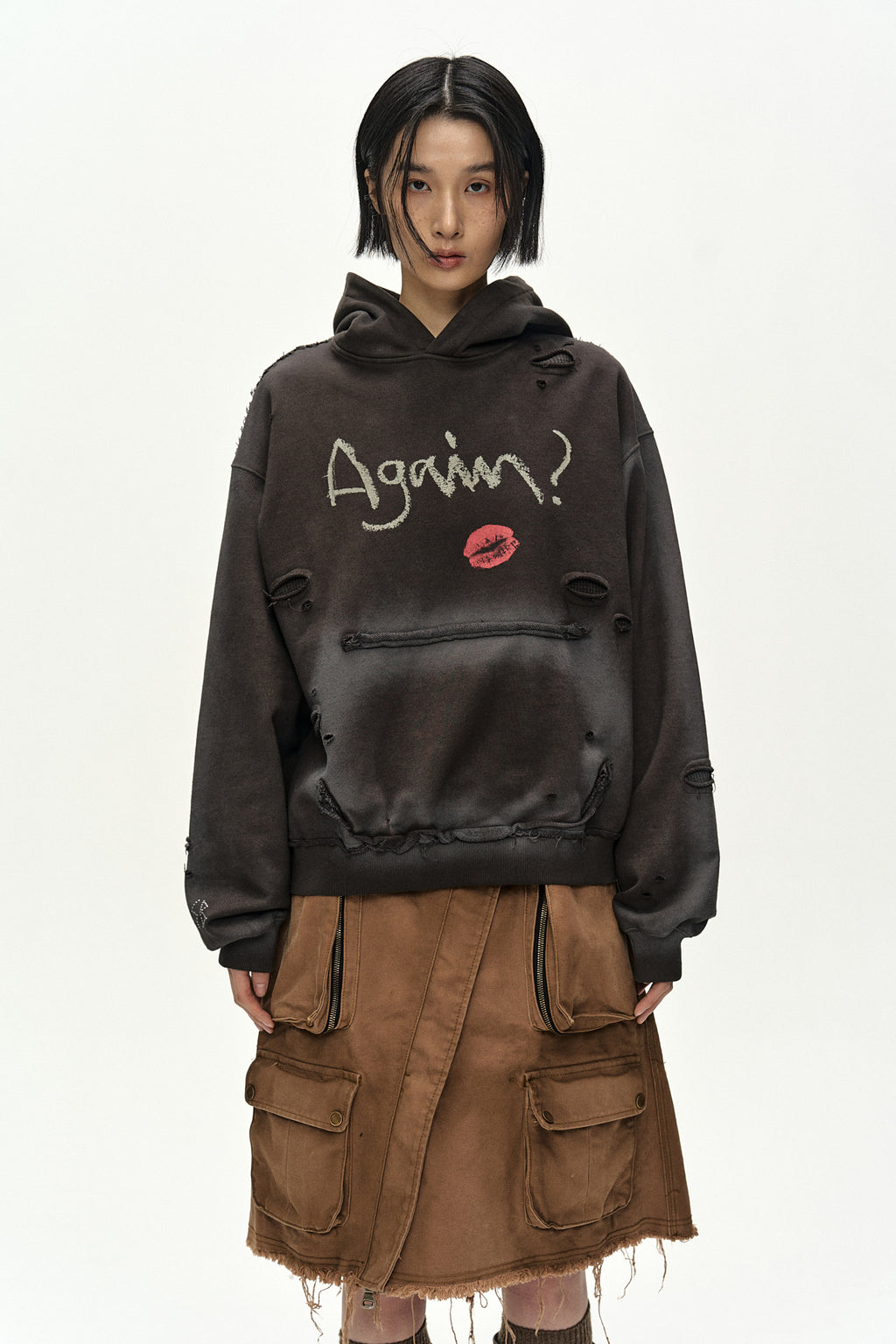 Andersson Bell - (essential) Unisex Spray Washed Again Lip Hoodie (brown) (Brown) product image 4 | TRAB K-Fashion Australia