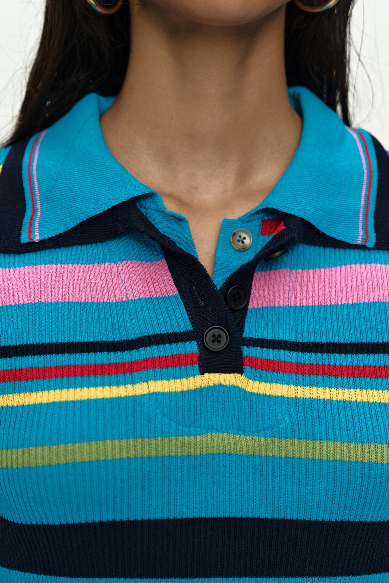 Andersson Bell - Multi-Color Stripe Knit Polo Top (Blue/Red) product image 6 | TRAB K-Fashion Australia