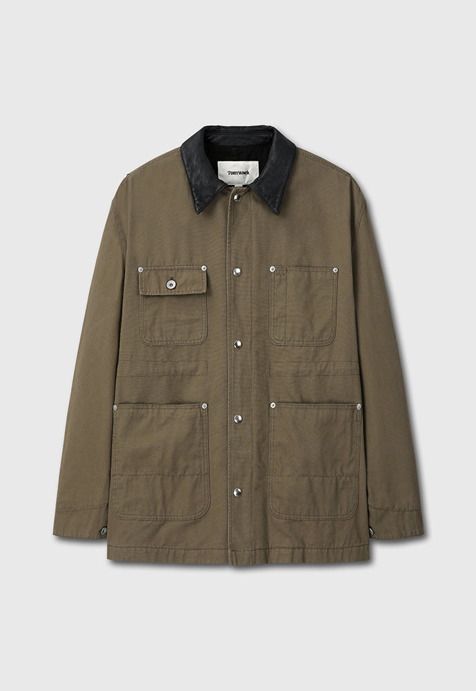 Tonywack - Leather Collar Garment-Washed Utility Jacket (Faded Olive) product image 8 | TRAB K-Fashion Australia