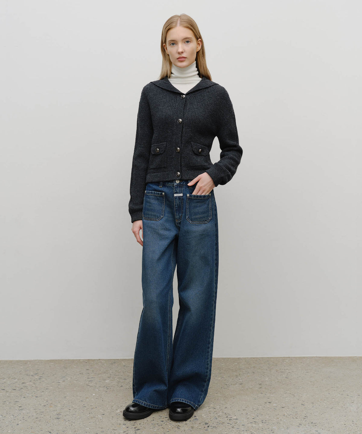Marithe & Francois Girbaud - Sailor Rib Knit Cardigan (Dark Heather Gray) product image 5 | TRAB K-Fashion Australia