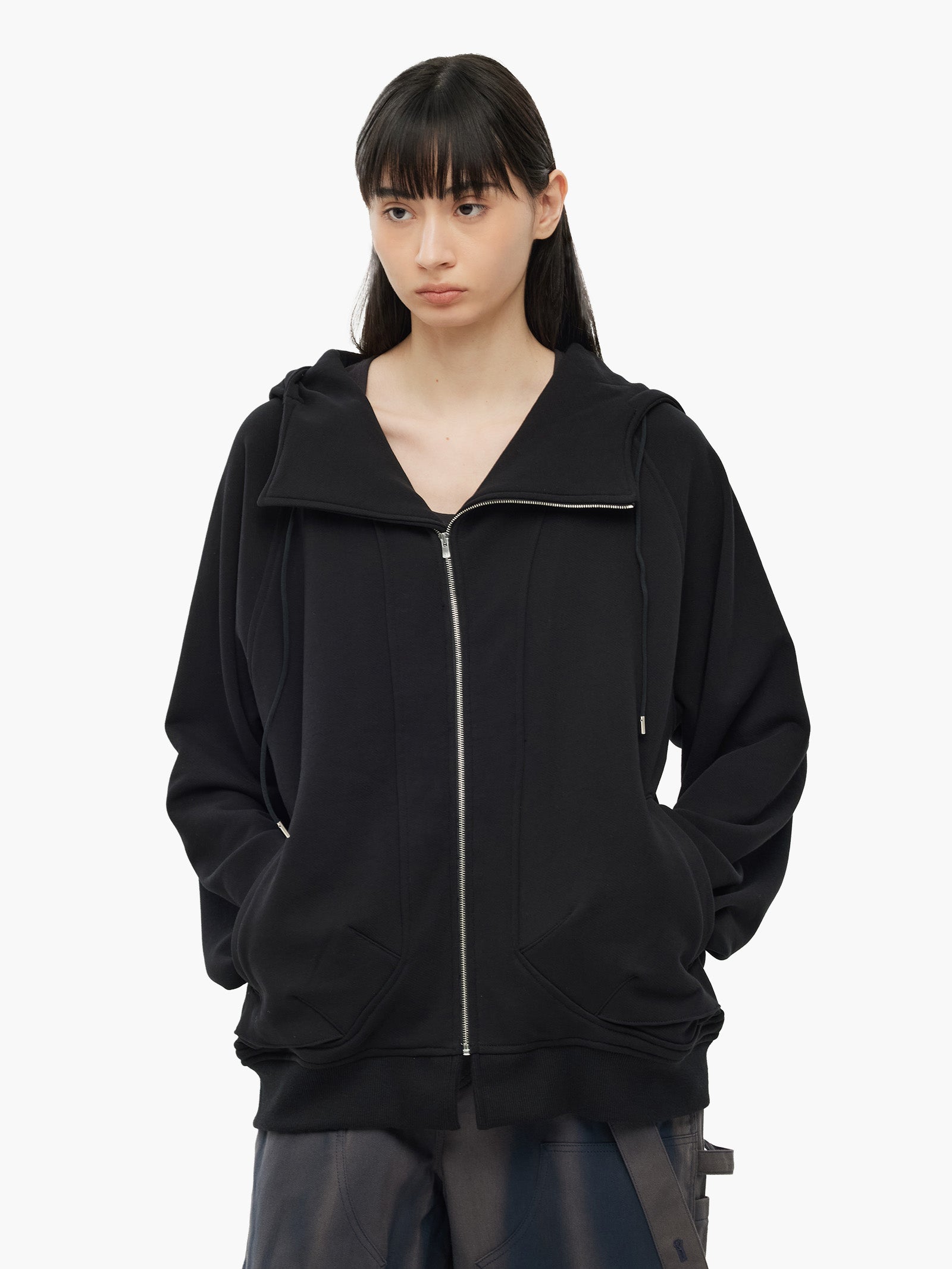 Jiyong Kim - Asymmetric Zip-Up Hoodie (Black) product image 6 | TRAB K-Fashion Australia