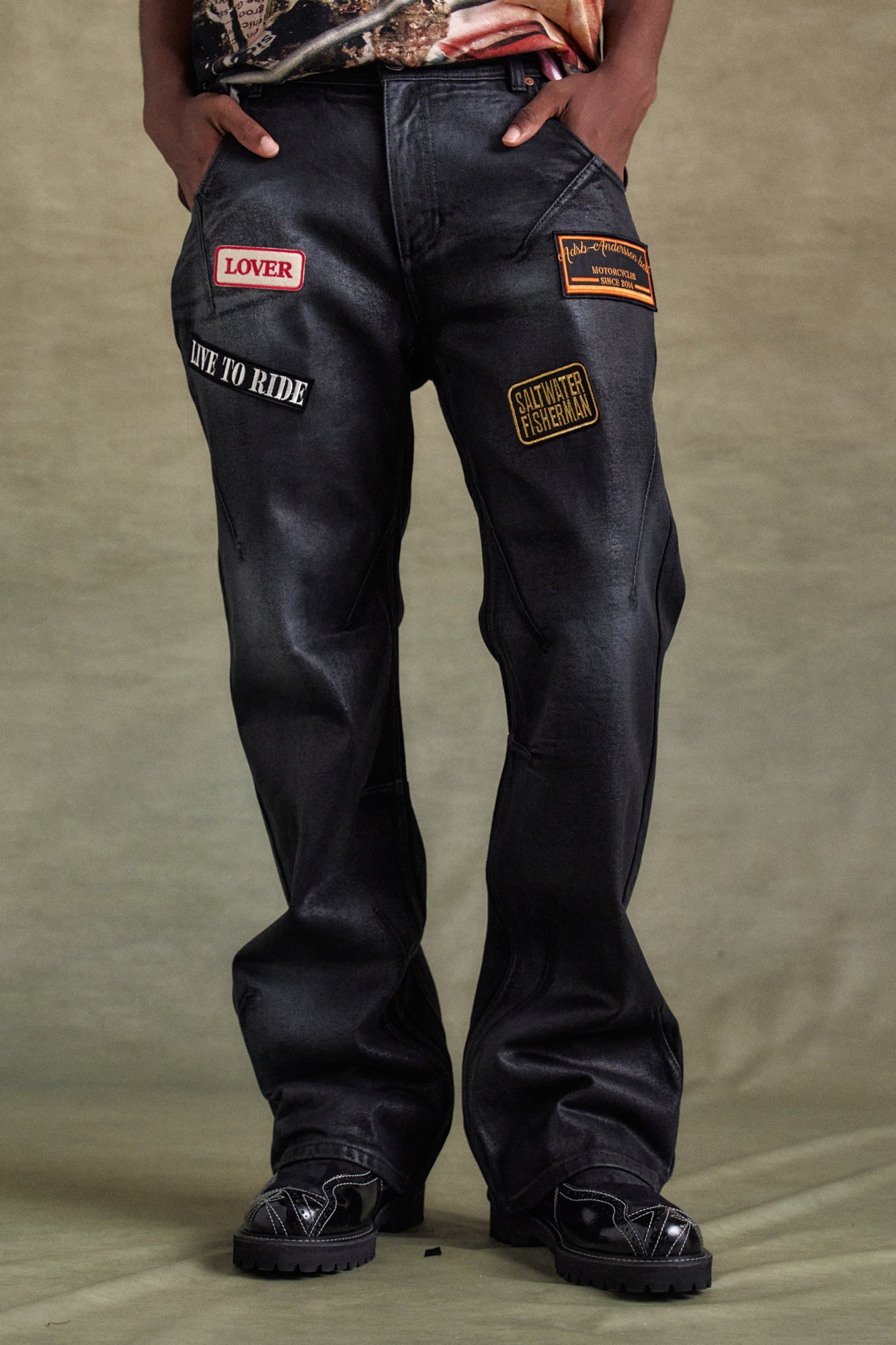 Andersson Bell - Adsb Patch Spray Washed Wide Leg Jeans (Black) product image 7 | TRAB K-Fashion Australia