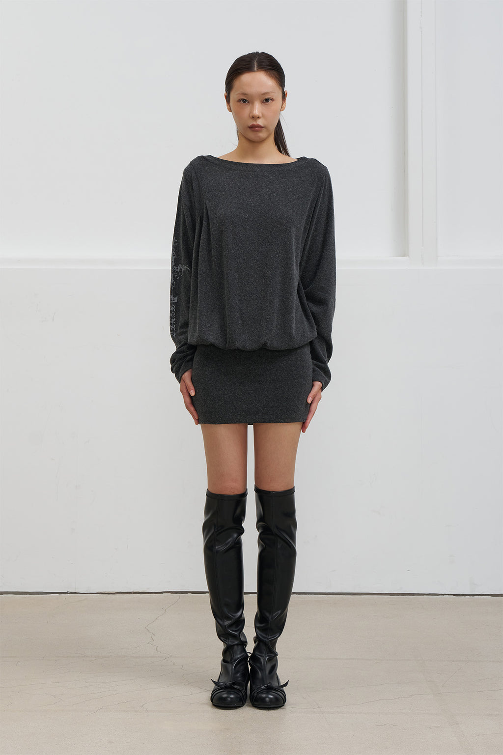 Deinet - Angel Off-Shoulder Dress (Charcoal) product image 1 | TRAB K-Fashion Australia