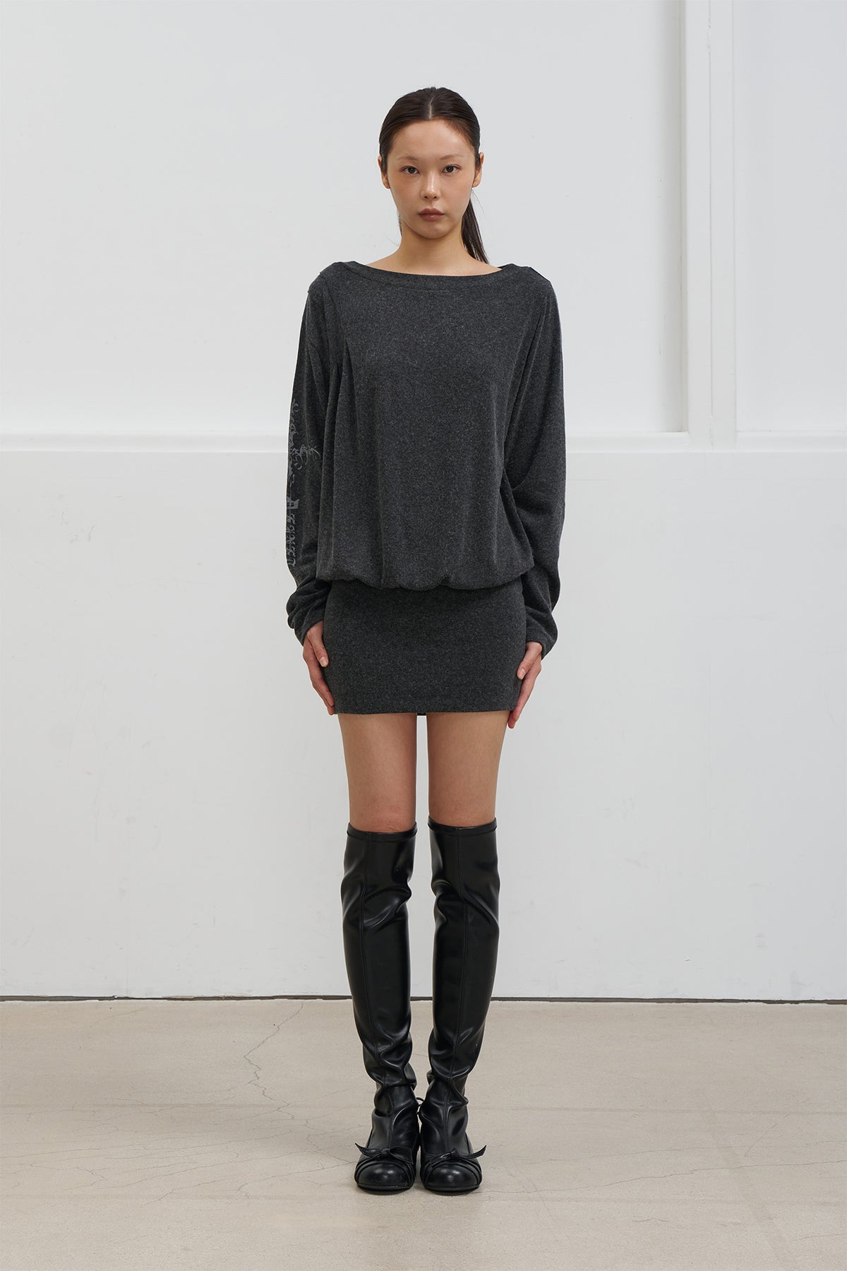 Deinet - Angel Off-Shoulder Dress (Charcoal) product image 1 | TRAB K-Fashion Australia