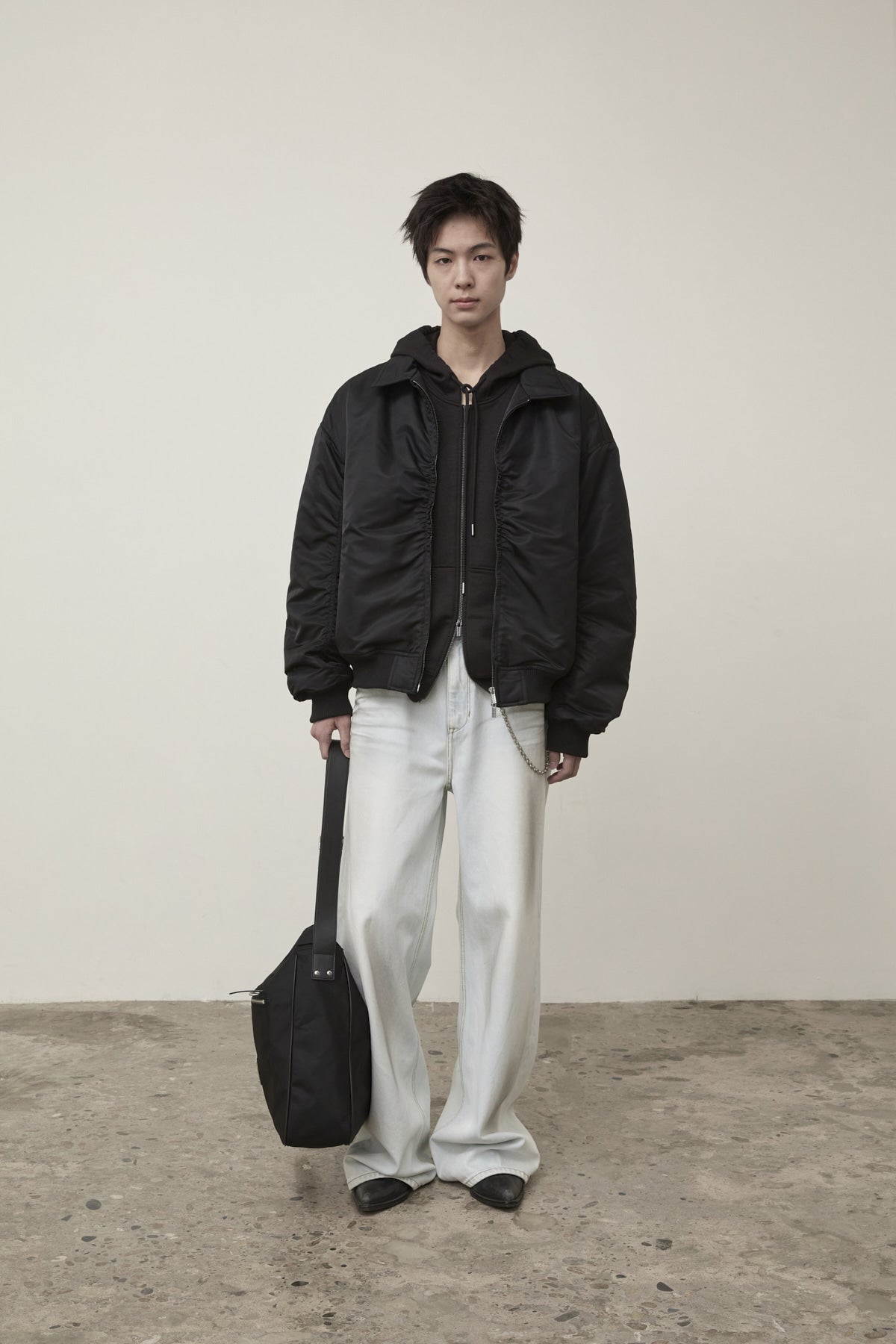 Matin Kim - Applique Logo Shirring Bomber Jumper (Black) product image 10 | TRAB K-Fashion Australia