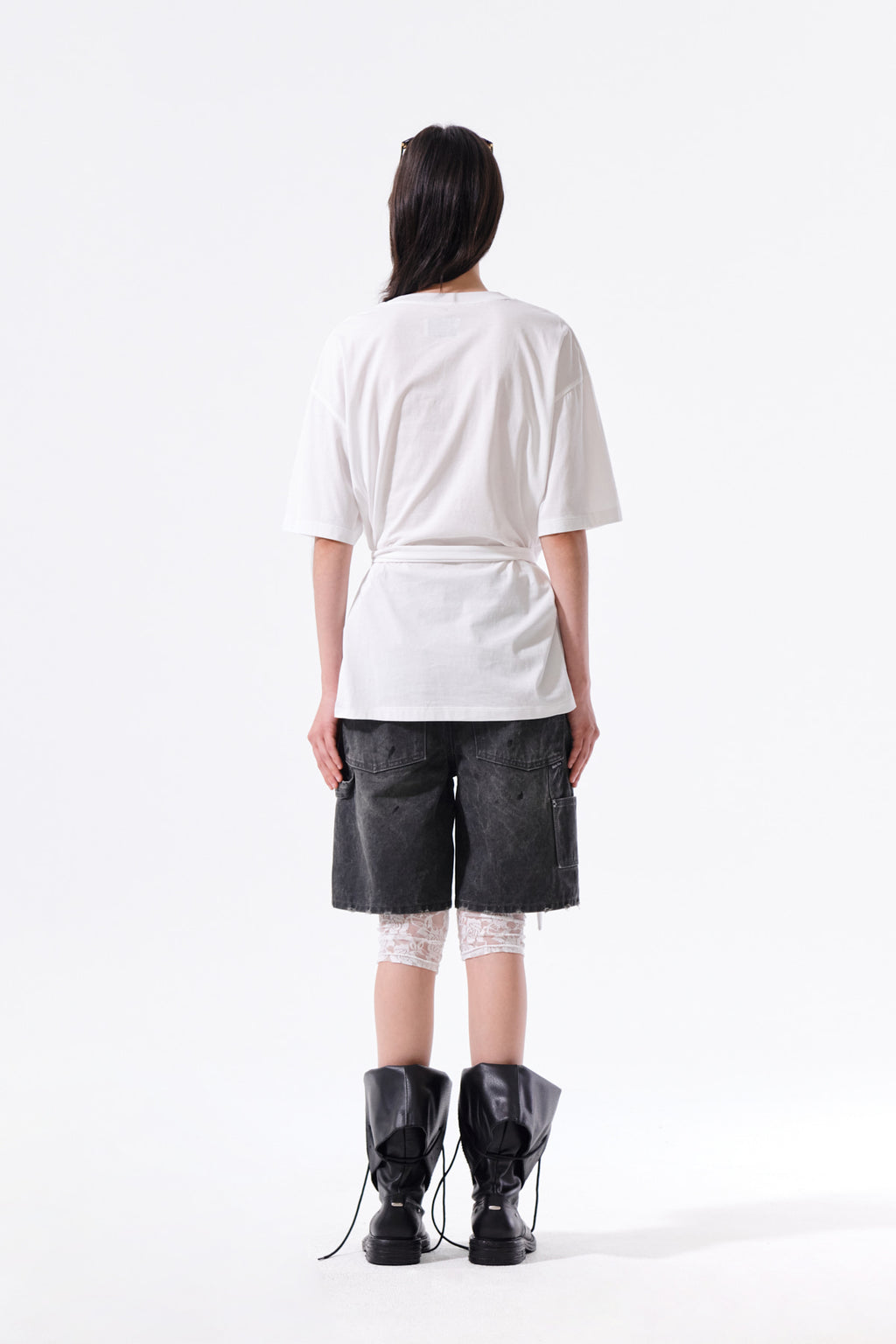 Matin Kim - Tie Detail Draped Logo Top (White) product image 8 | TRAB K-Fashion Australia
