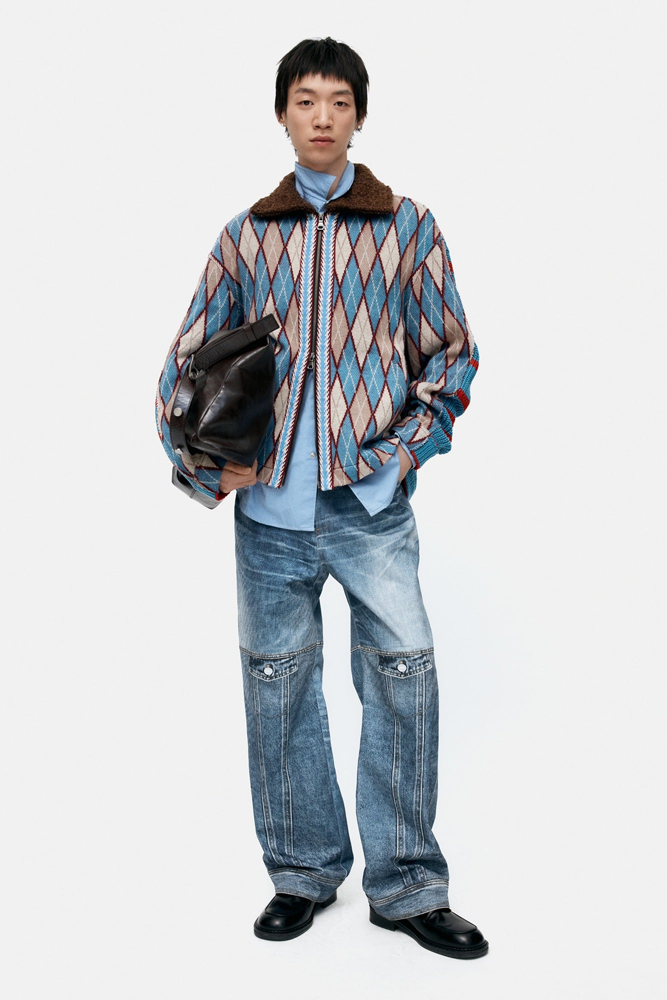 Andersson Bell - Argyle & Stripe Half Zip-Up Cardigan (Multi) product image 1 | TRAB K-Fashion Australia