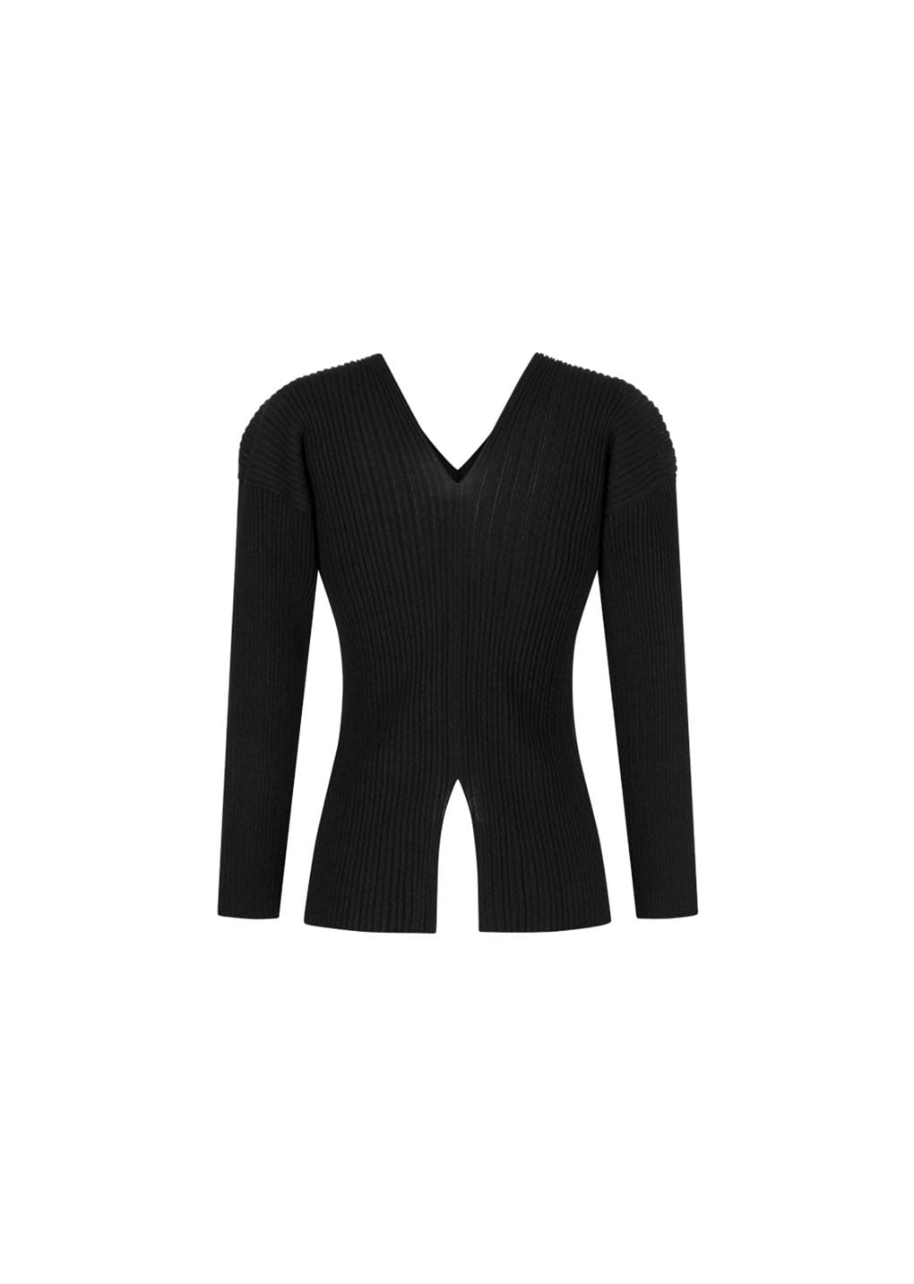 Amomento - Pleats V-neck Knit Blouse (Black) product image 3 | TRAB K-Fashion Australia