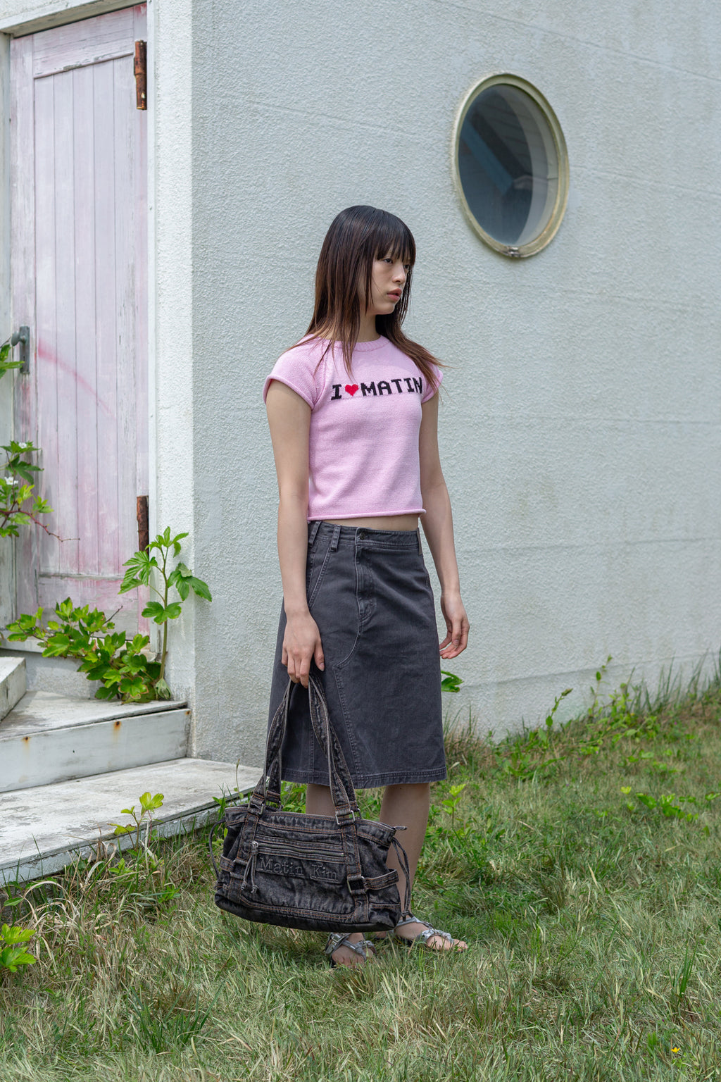 Matin Kim - Side Pocket Point Midi Skirt (Charcoal) product image 9 | TRAB K-Fashion Australia
