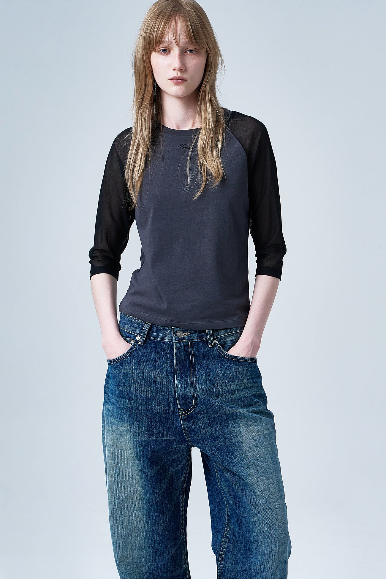 Deinet - Mesh Contrast Raglan Half Sleeve (Charcoal) product image 6 | TRAB K-Fashion Australia