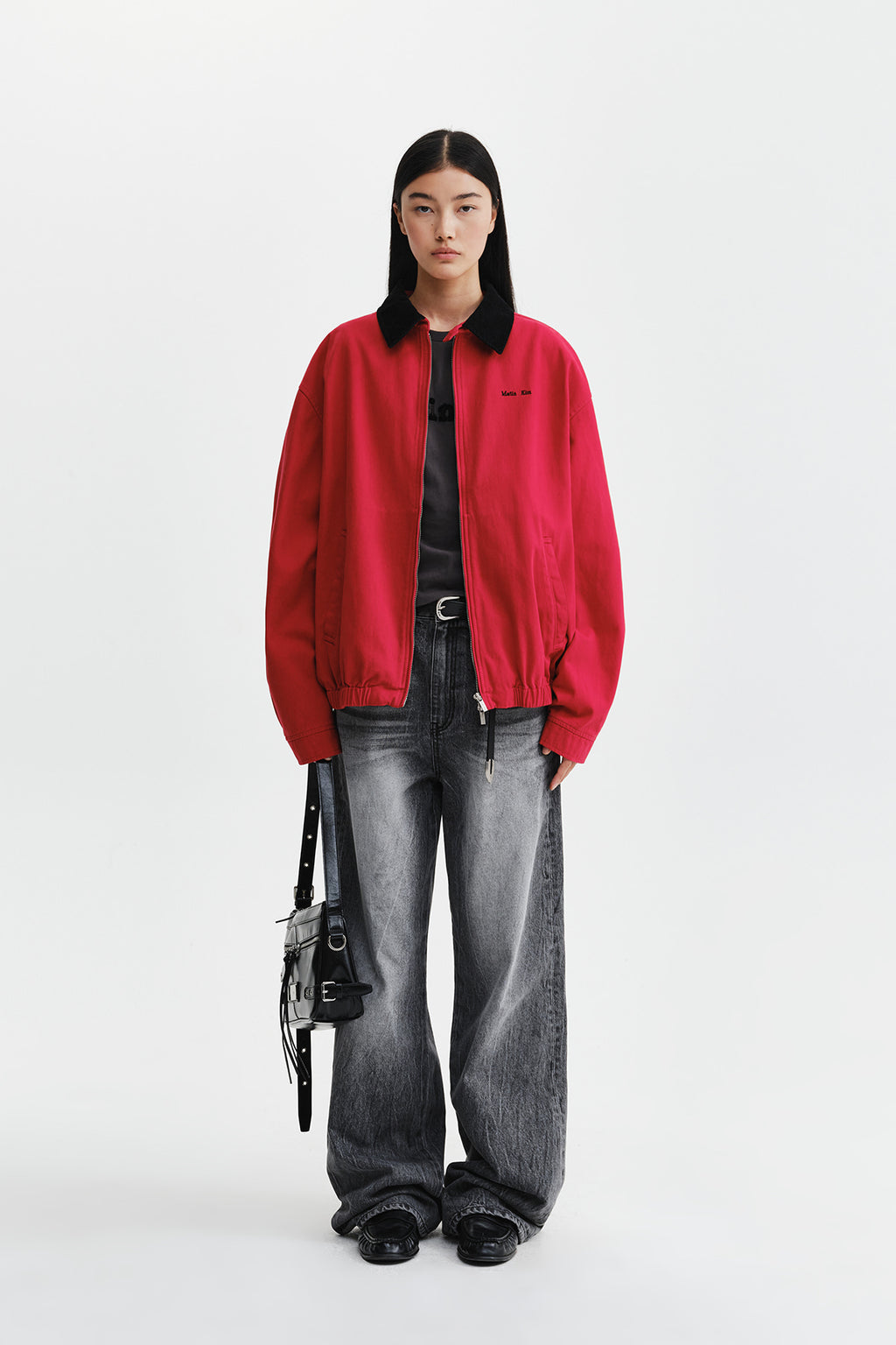 Matin Kim - Matin Waist Logo Wide Denim Pants (Grey) product image 11 | TRAB K-Fashion Australia