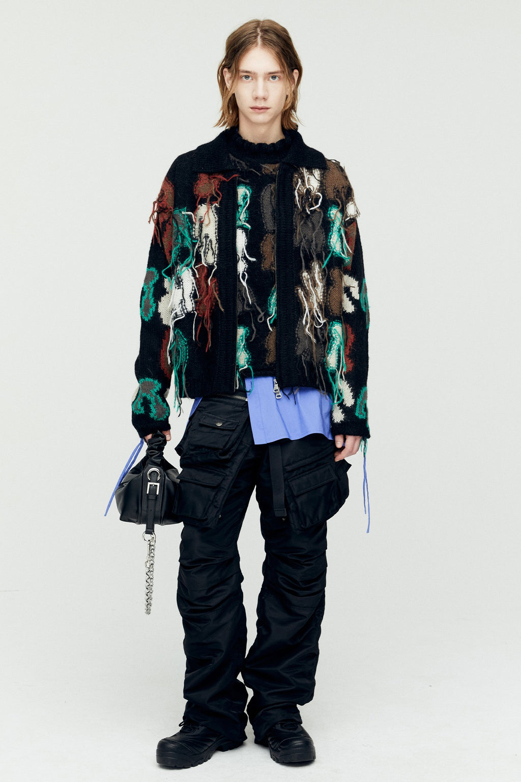 Andersson Bell - Rainbow Intarsia Zip-Up Cardigan (Black) product image 1 | TRAB K-Fashion Australia