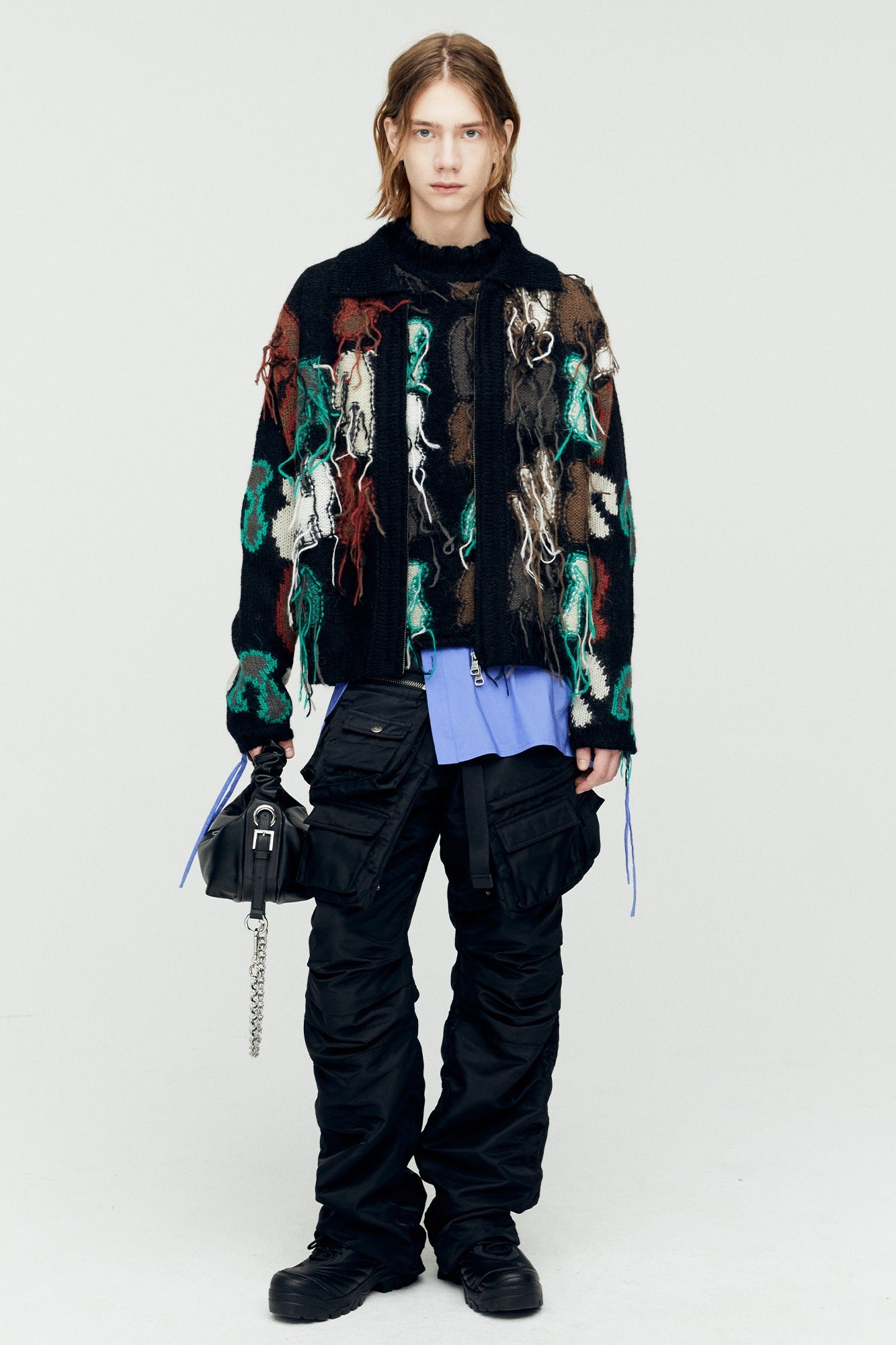 Andersson Bell - Rainbow Intarsia Zip-Up Cardigan (Black) product image 1 | TRAB K-Fashion Australia