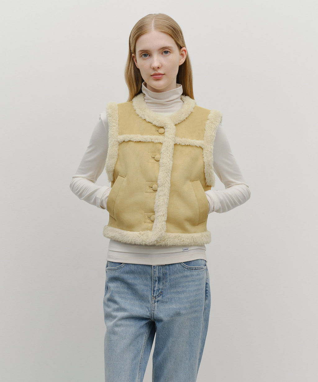 Marithe & Francois Girbaud - Shearling Crop Vest (Beige) product image 1 | TRAB K-Fashion Australia