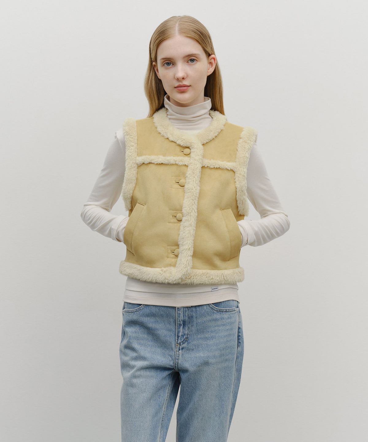 Marithe & Francois Girbaud - Shearling Crop Vest (Beige) product image 1 | TRAB K-Fashion Australia
