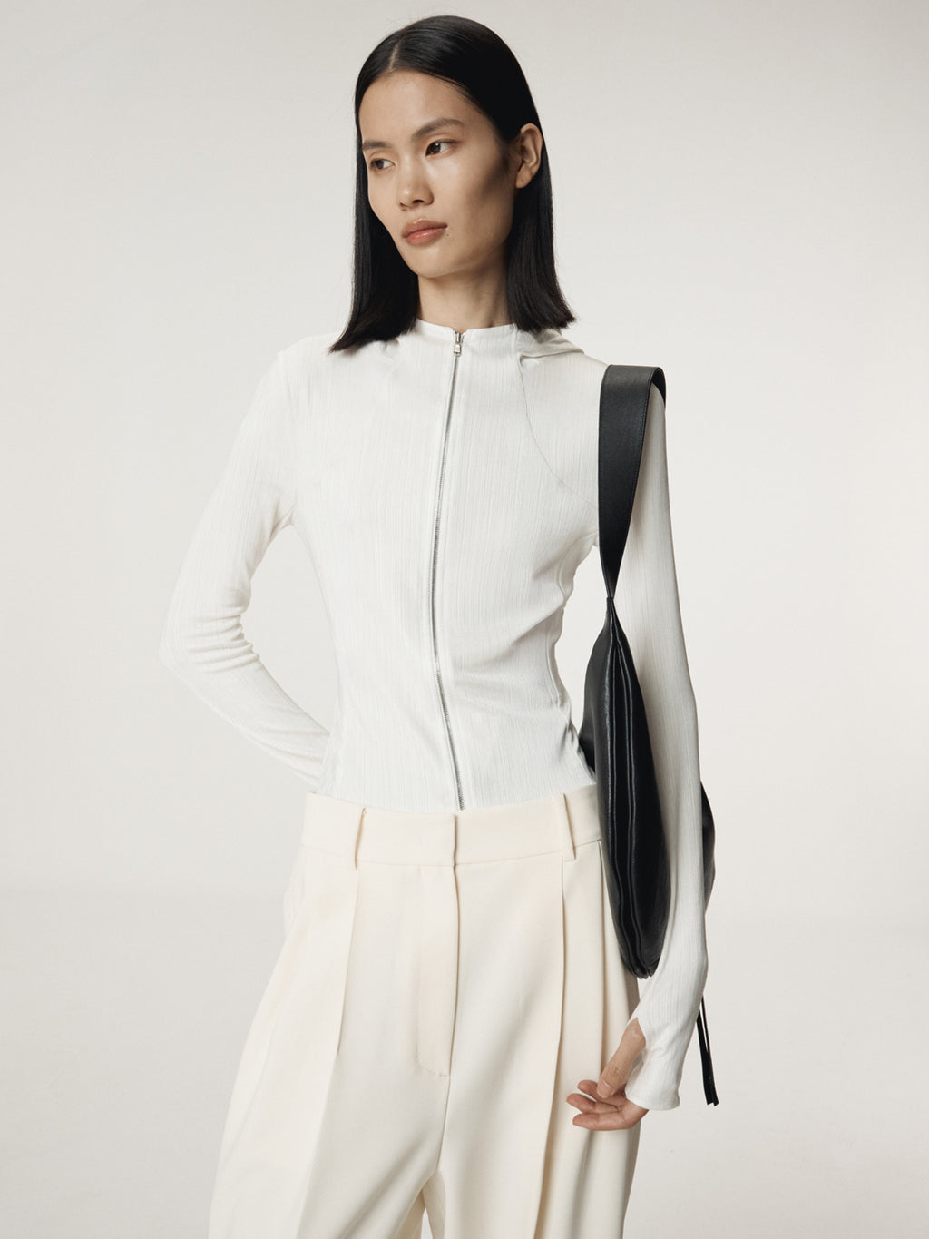 Recto - Sheer Jersey Fitted Zip Hoodie (Ivory) product image 4 | TRAB K-Fashion Australia