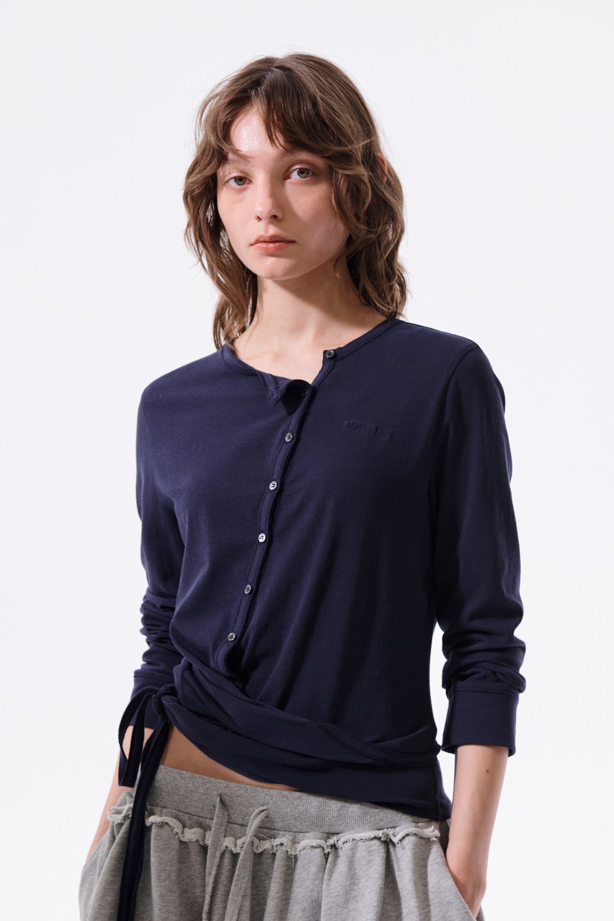 Matin Kim - Asymmetric Button Closure Top (Navy) product image 11 | TRAB K-Fashion Australia