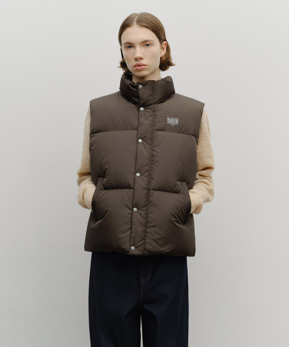 Marithe & Francois Girbaud - Classic Logo Down Vest (Dark Brown) product image 1 | TRAB K-Fashion Australia