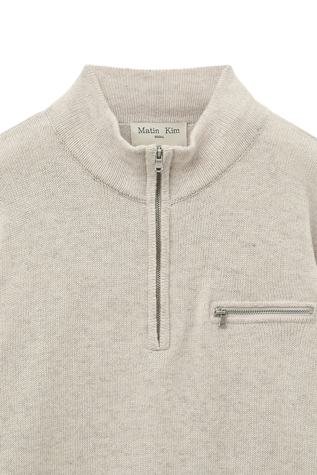 Matin Kim - Back Logo Half Knit Zip Up Pullover (Light Beige) product image 4 | TRAB K-Fashion Australia