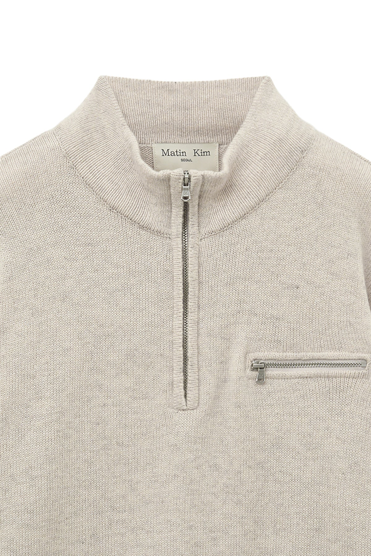 Matin Kim - Back Logo Half Knit Zip Up Pullover (Light Beige) product image 4 | TRAB K-Fashion Australia