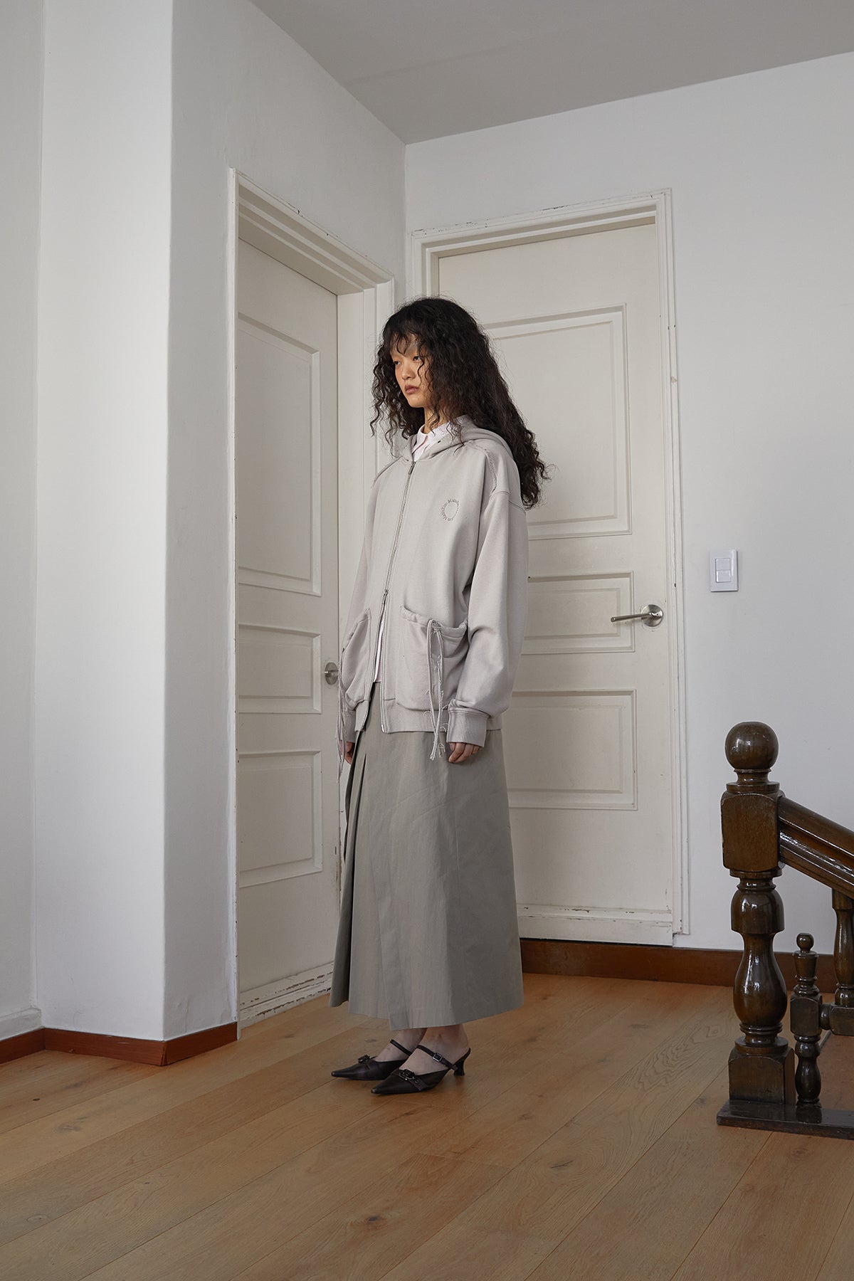 Matin Kim - Volume Pocket Hoody Zip Up (Beige) product image 9 | TRAB K-Fashion Australia