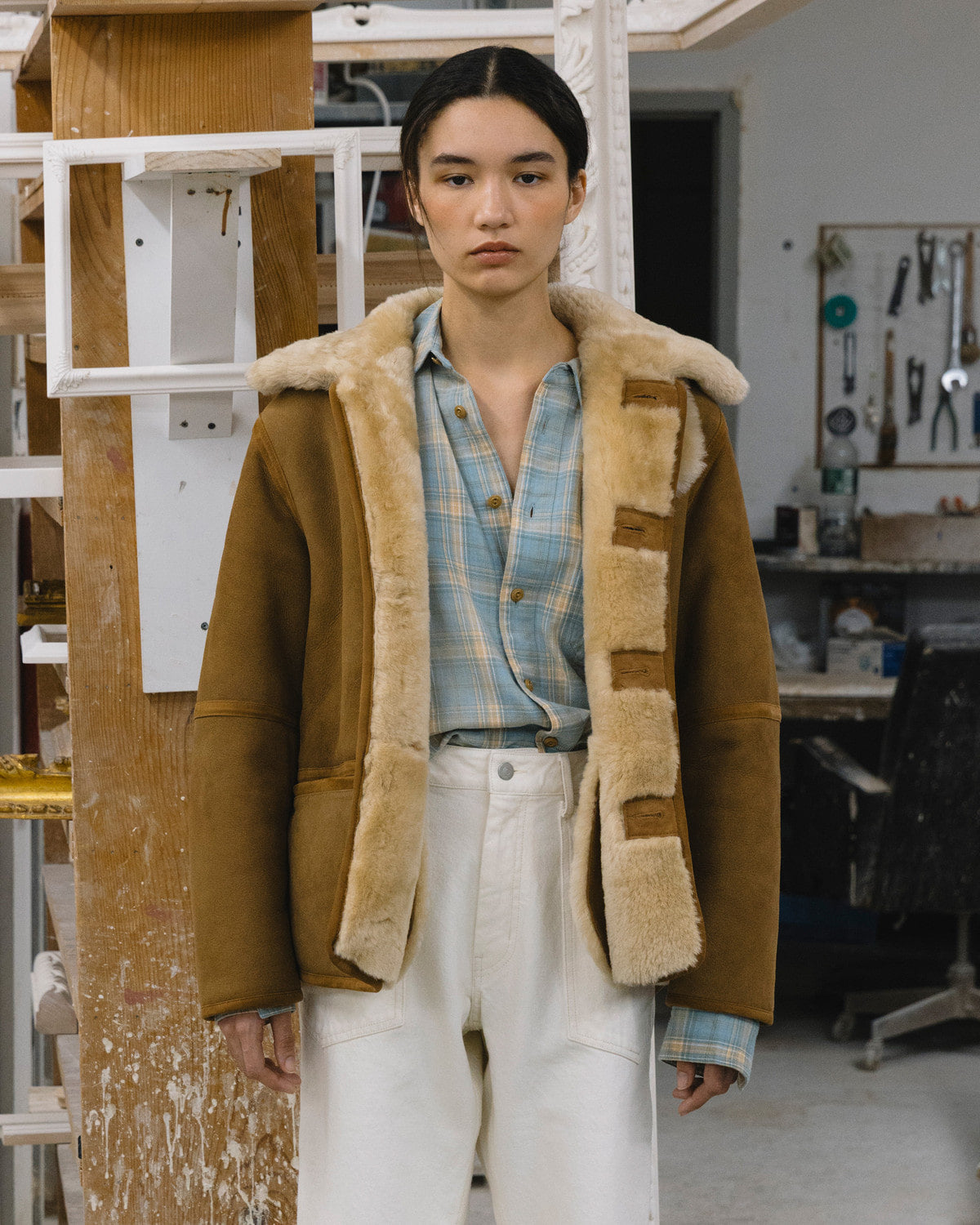 Eastlogue - Shearling Lumberjack Mouton Work Shirts (Beige Suede) product image 1 | TRAB K-Fashion Australia