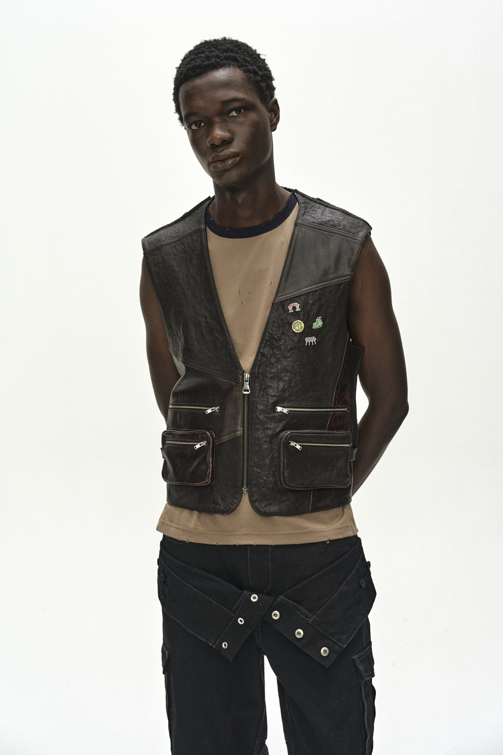 Andersson Bell - Back Knit Patchwork Leather Vest (Brown) product image 10 | TRAB K-Fashion Australia