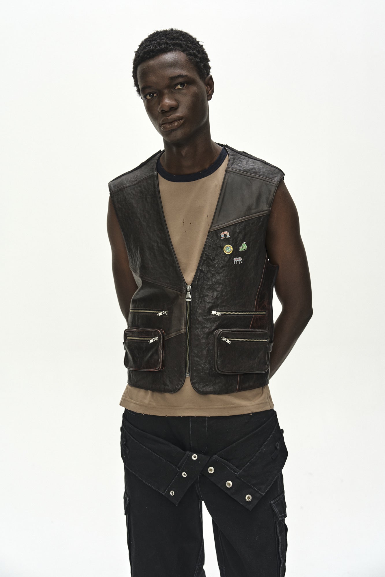 Andersson Bell - Back Knit Patchwork Leather Vest (Brown) product image 10 | TRAB K-Fashion Australia