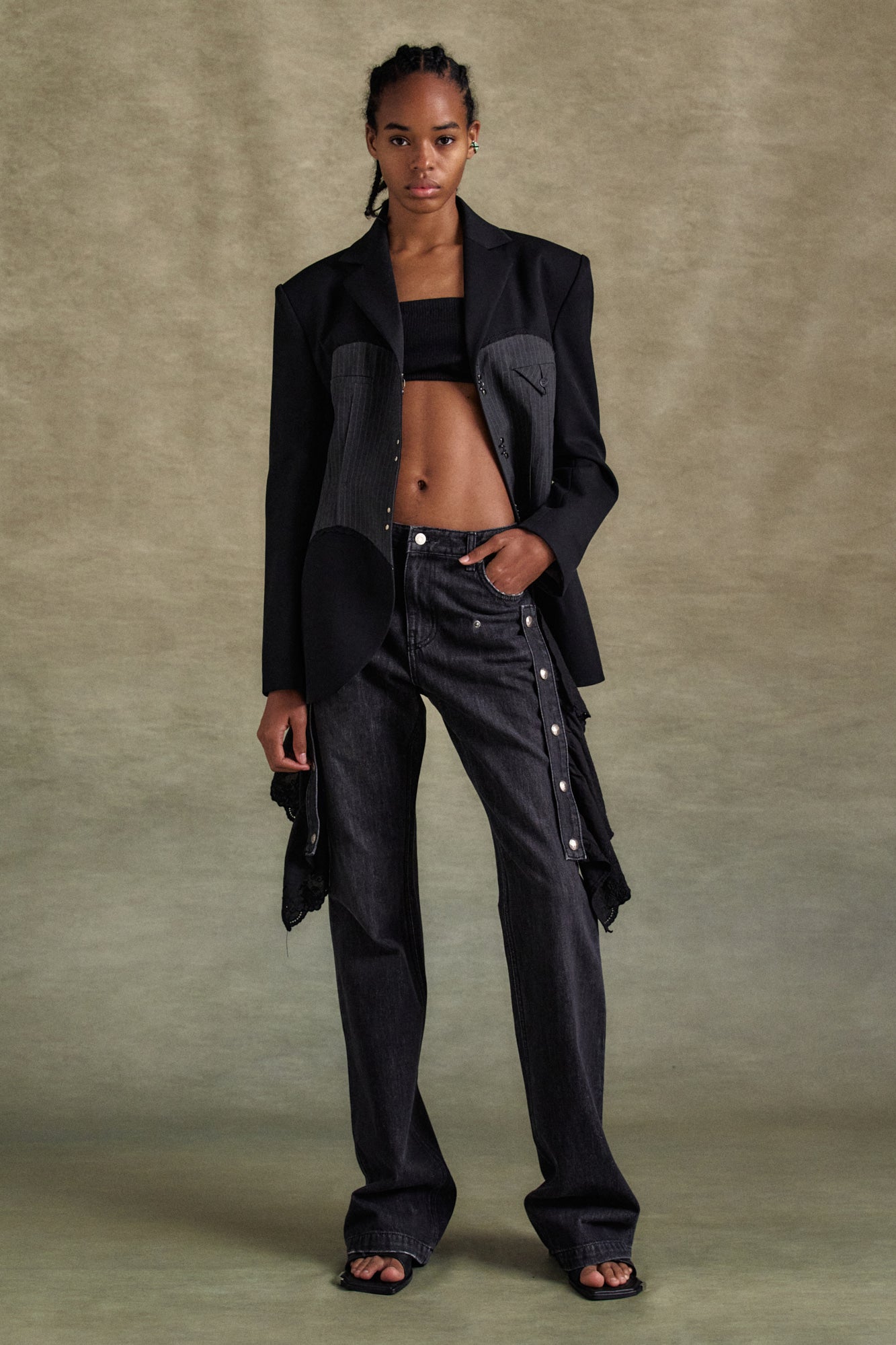 Andersson Bell - Flower Lace Attached Bootcut Jeans (Washed Black) product image 2 | TRAB K-Fashion Australia