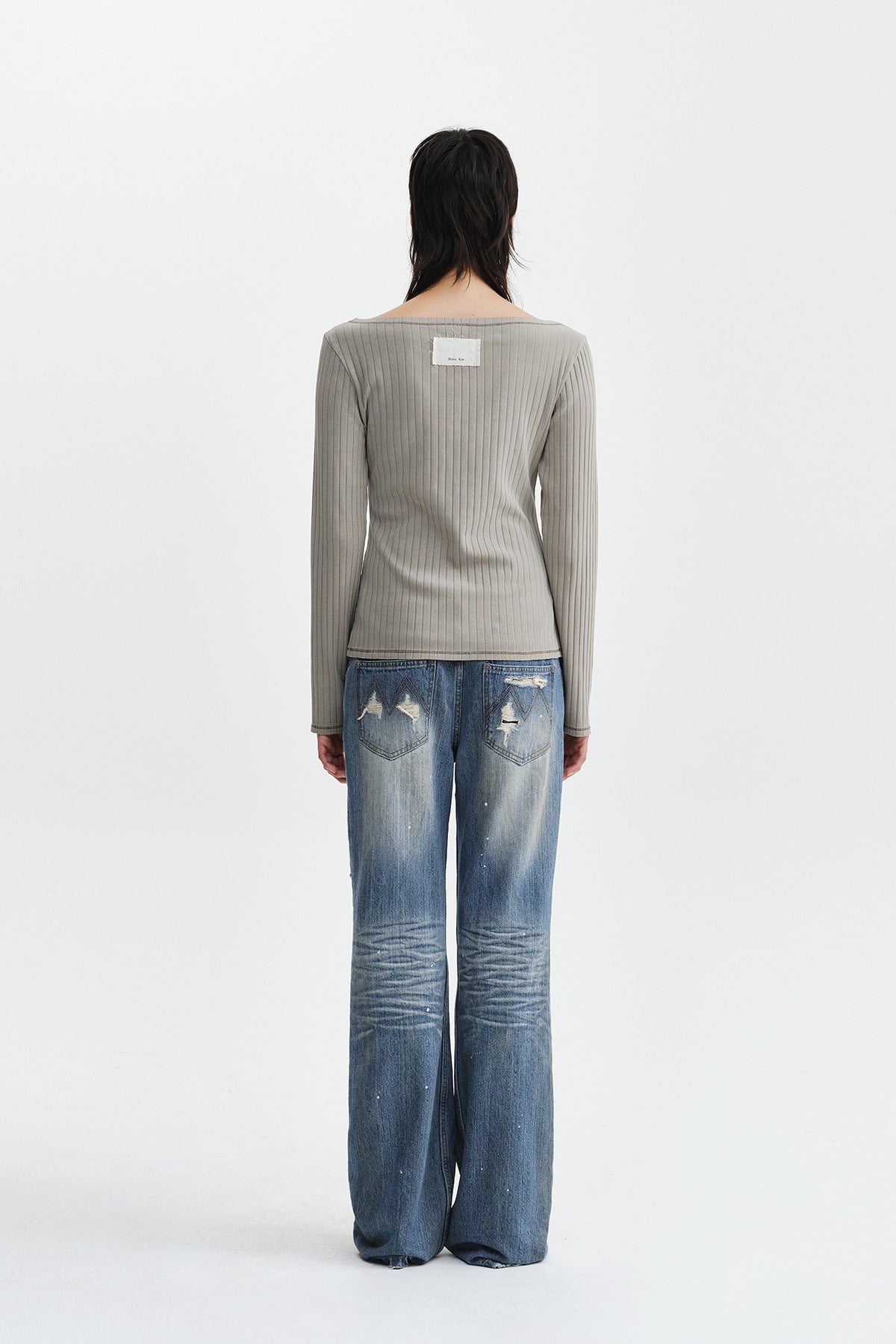 Matin Kim - Vintage Washed Ribbed Snap Top (Light Khaki) product image 8 | TRAB K-Fashion Australia
