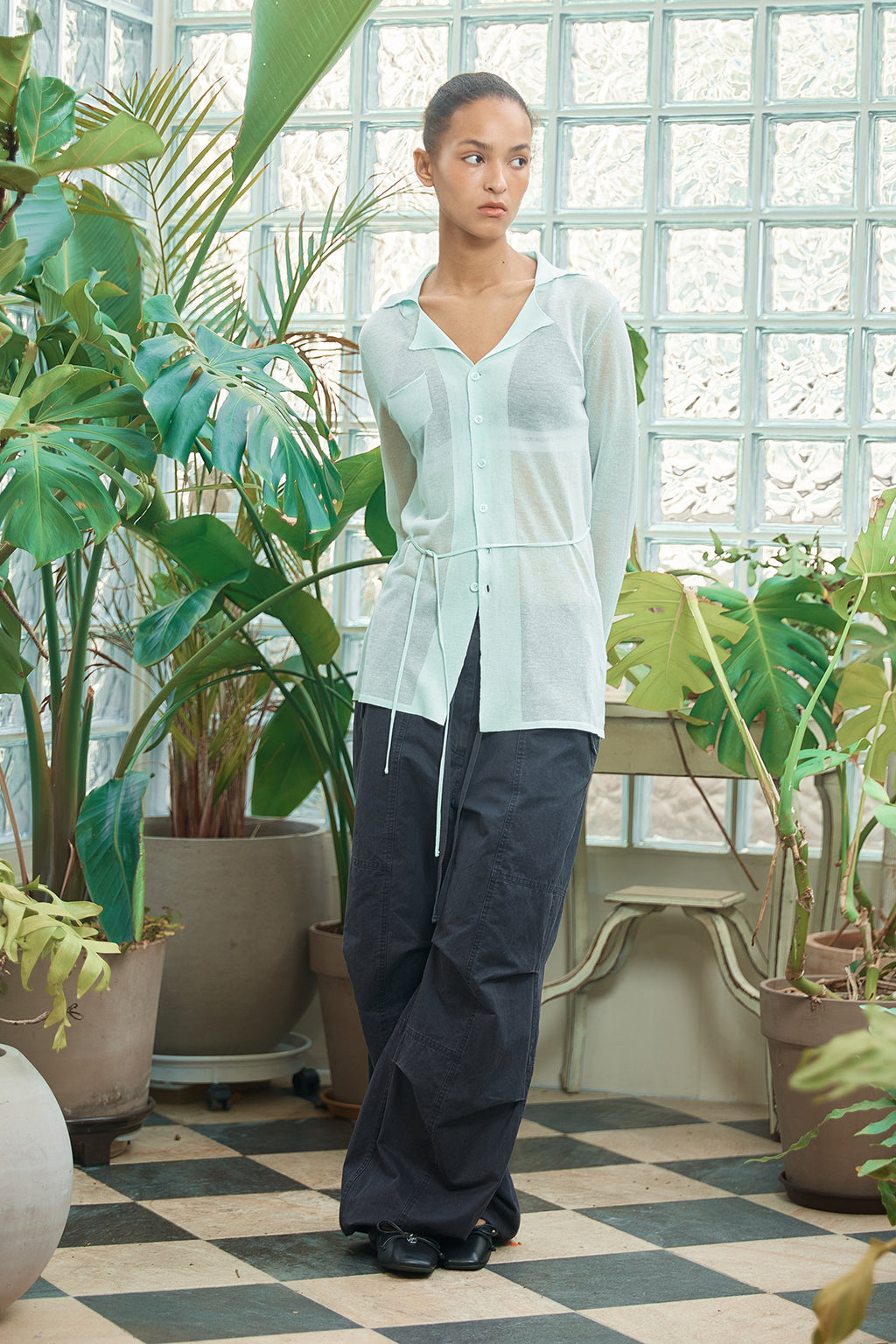Matin Kim - String Point Plain Long Cardigan (Mint) product image 10 | TRAB K-Fashion Australia