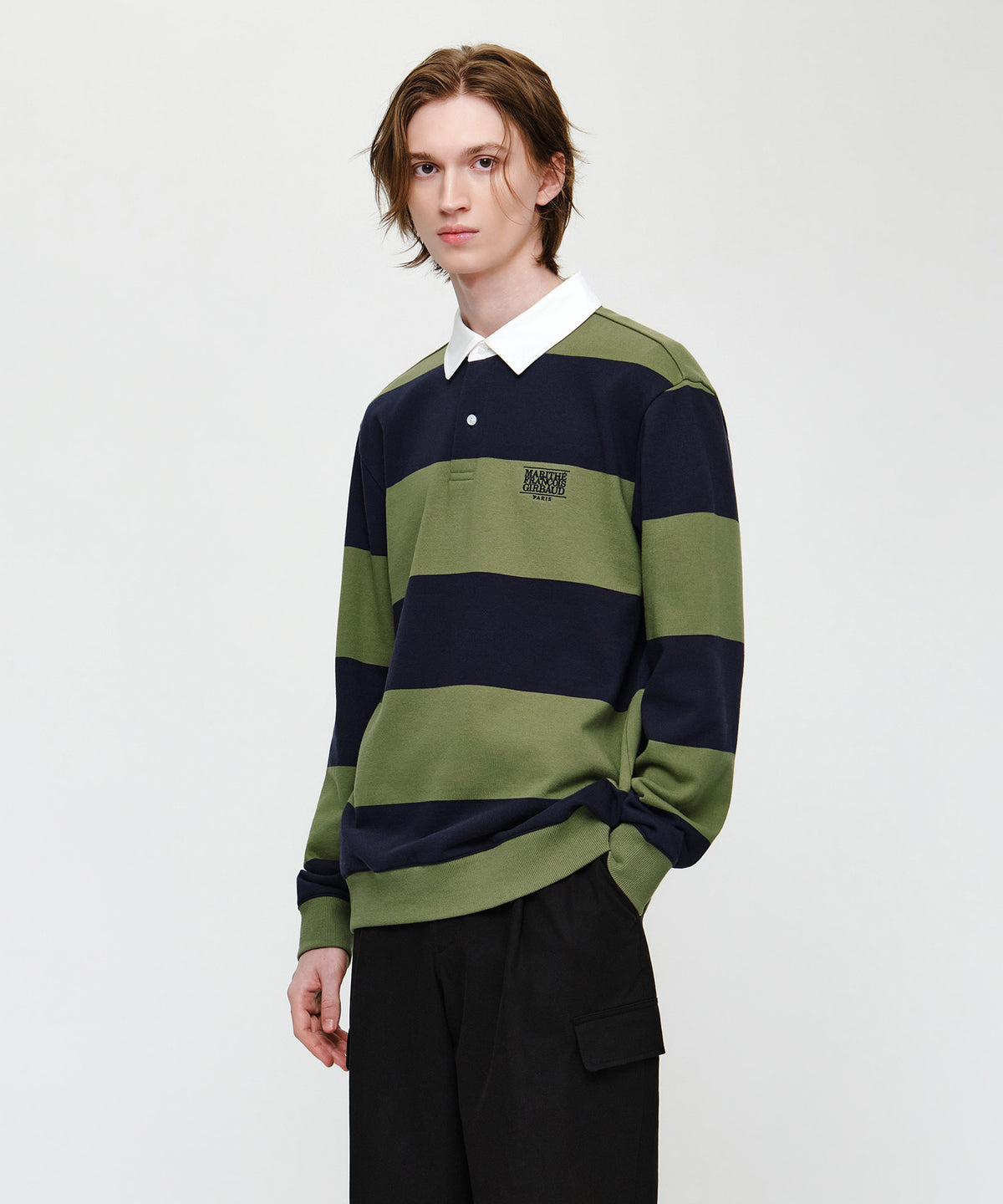 Marithe & Francois Girbaud - Small Classic Logo Rugby Stripe Sweatshirt (Navy) product image 2 | TRAB K-Fashion Australia