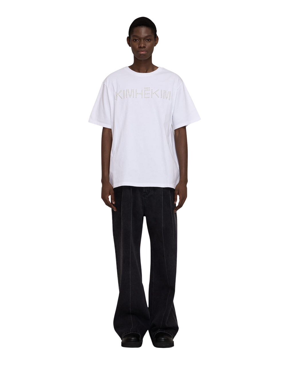 Kimhe Kim - Logo T-Shirt With Pearl Embellishment (White) product image 6 | TRAB K-Fashion Australia