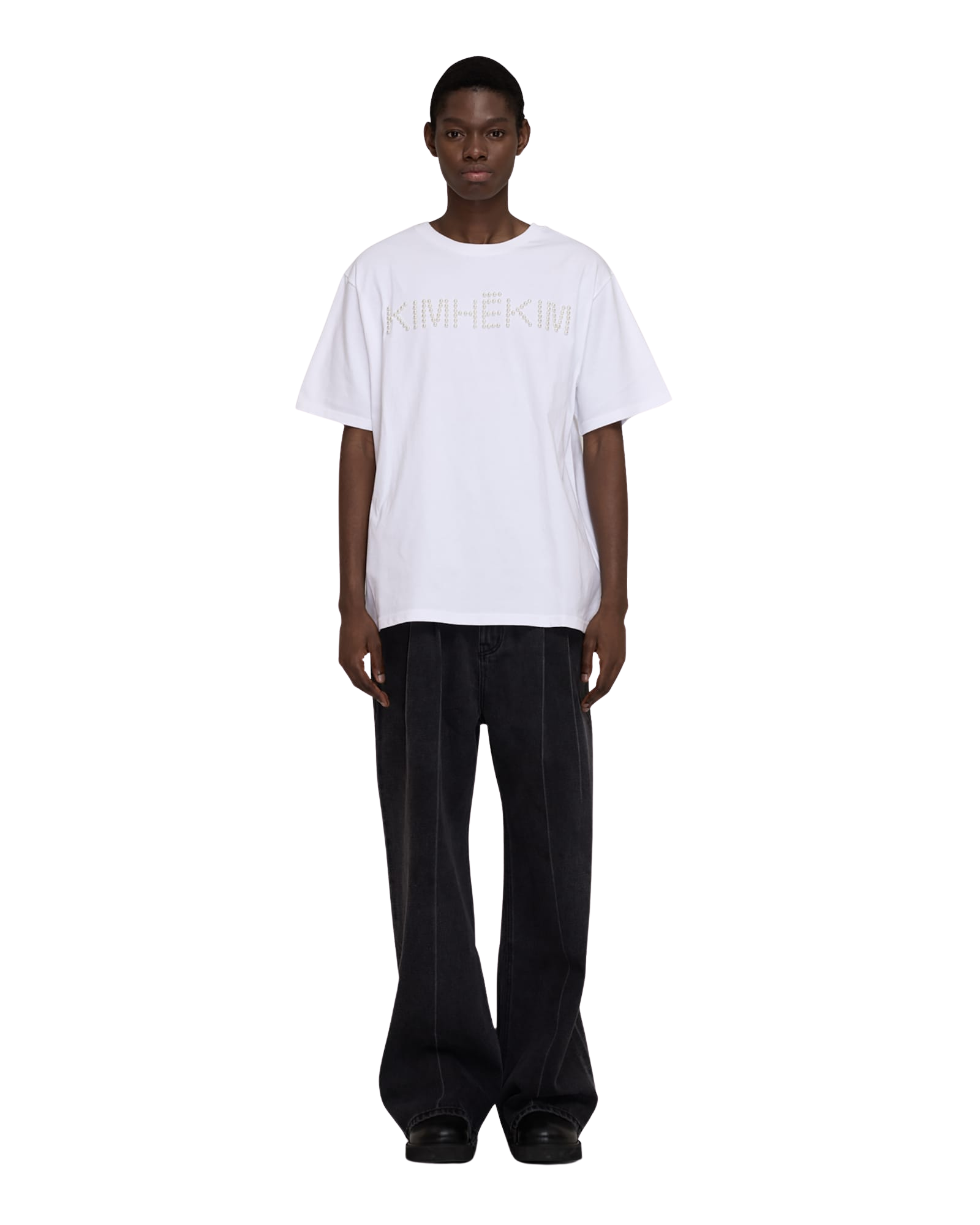 Kimhe Kim - Logo T-Shirt With Pearl Embellishment (White) product image 6 | TRAB K-Fashion Australia