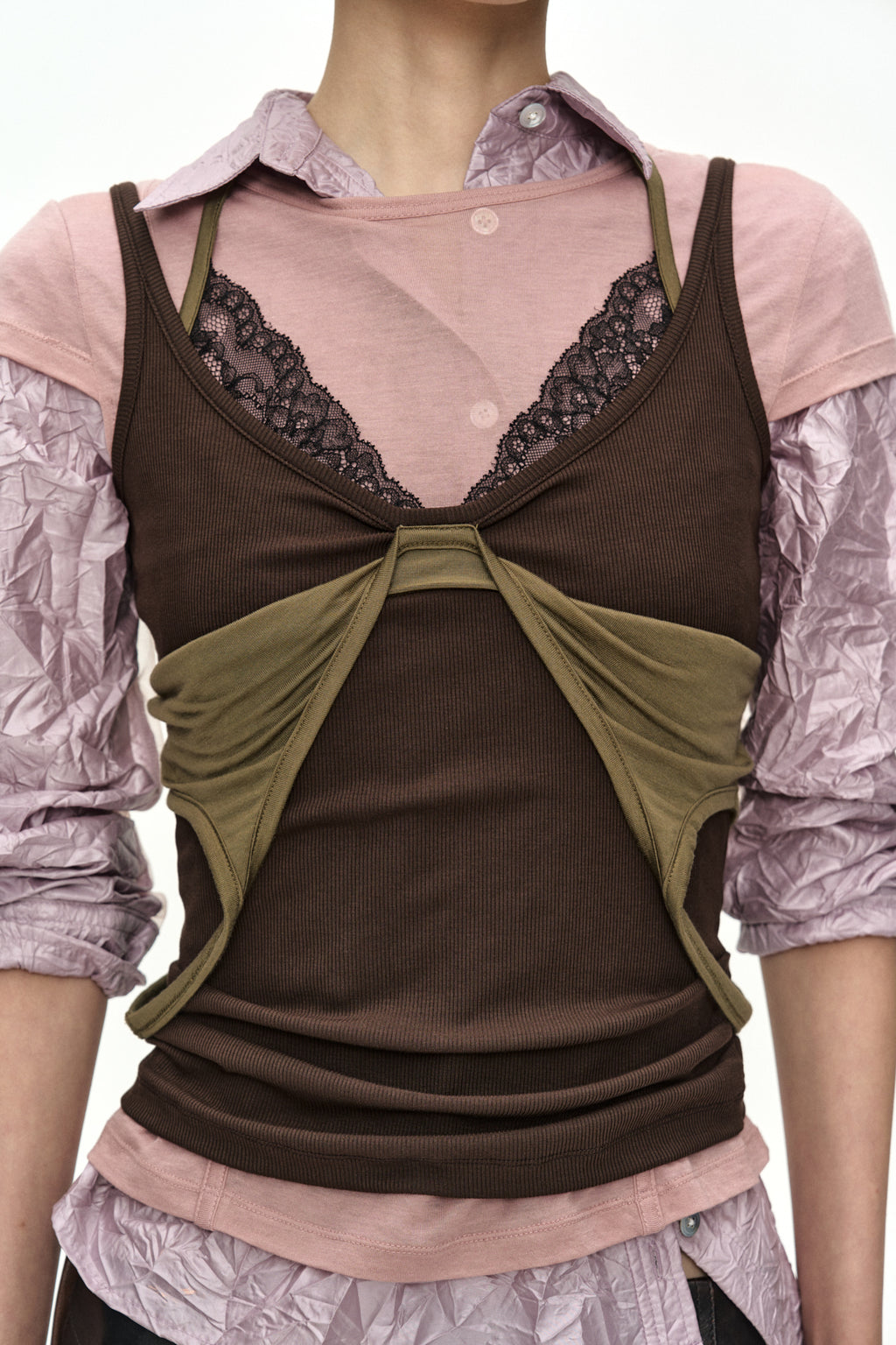 Andersson Bell - [Pre-Order – Ships June 24] Upside-Down Layered T-Shirt (Pink/Brown) product image 6 | TRAB K-Fashion Australia