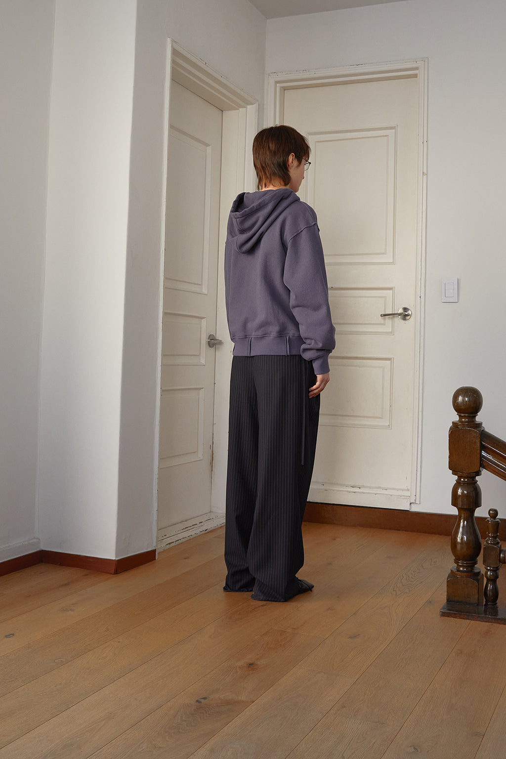 Matin Kim - Rib Cut Detail Logo Hoody (Smoke Blue) product image 8 | TRAB K-Fashion Australia