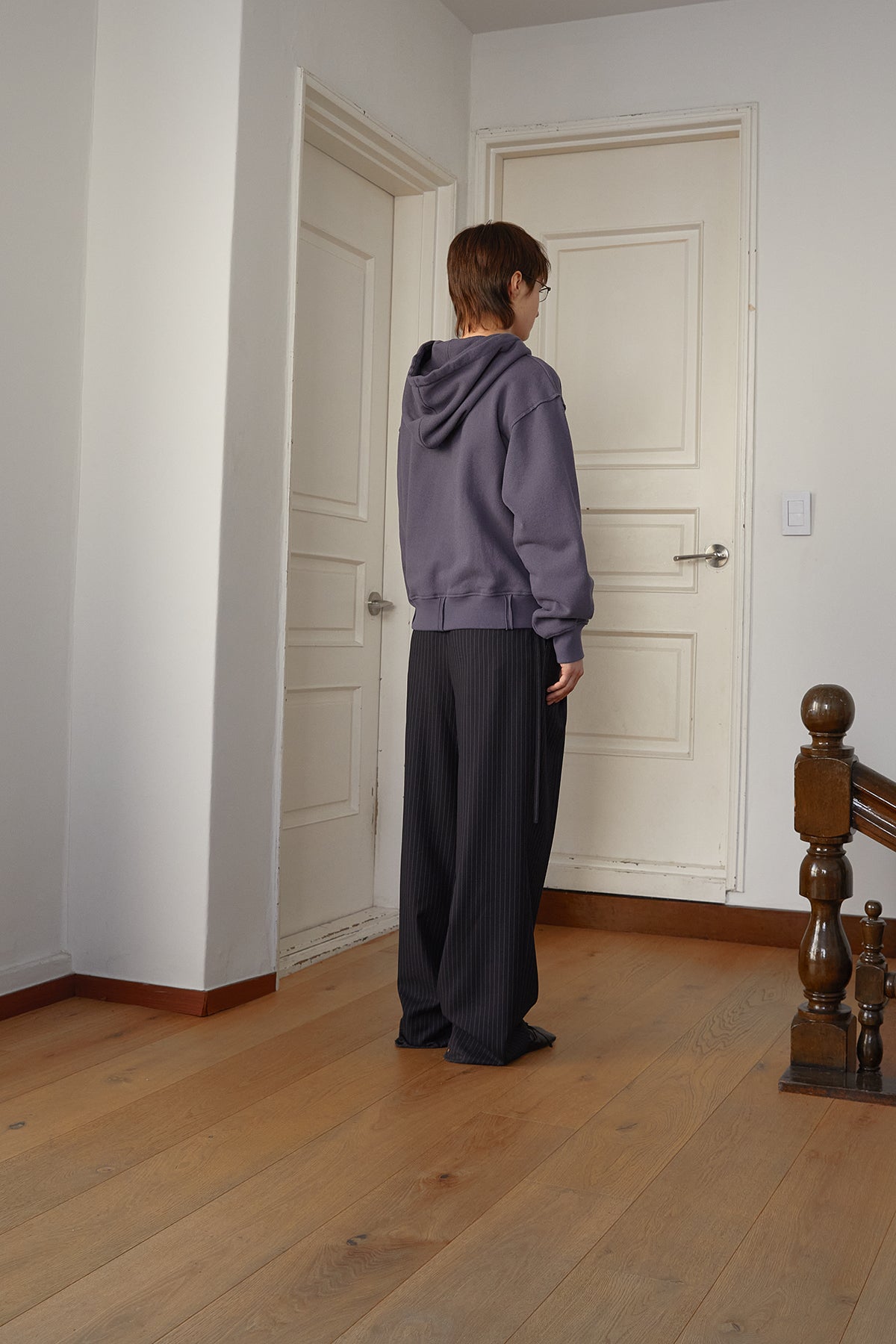 Matin Kim - Rib Cut Detail Logo Hoody (Smoke Blue) product image 8 | TRAB K-Fashion Australia