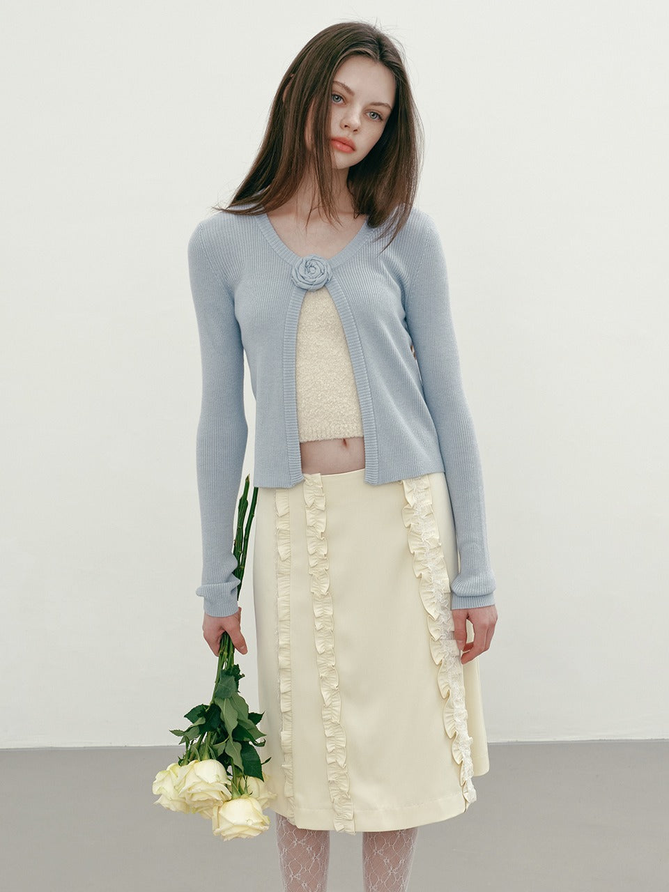 Margarin Fingers - Rose Corsage Cardigan (Light Blue) product image 1 | TRAB K-Fashion Australia