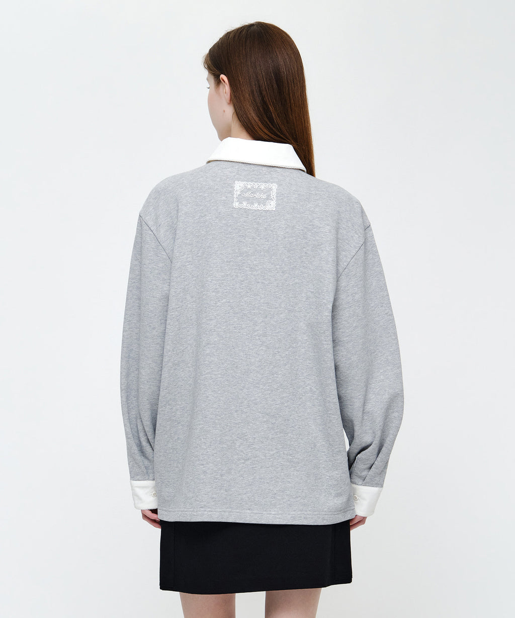 Marithe & Francois Girbaud - Small Classic Logo Lace Collar Sweatshirt (Heather Gray) product image 3 | TRAB K-Fashion Australia