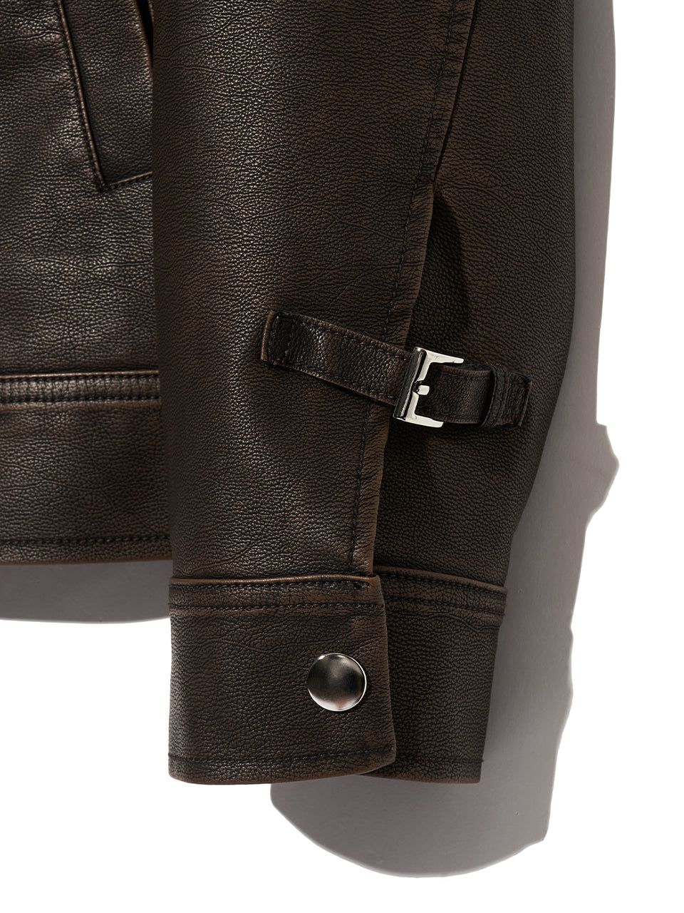 Kijun - Faux-Leather Stitched Jacket (Dark Brown) product image 10 | TRAB K-Fashion Australia