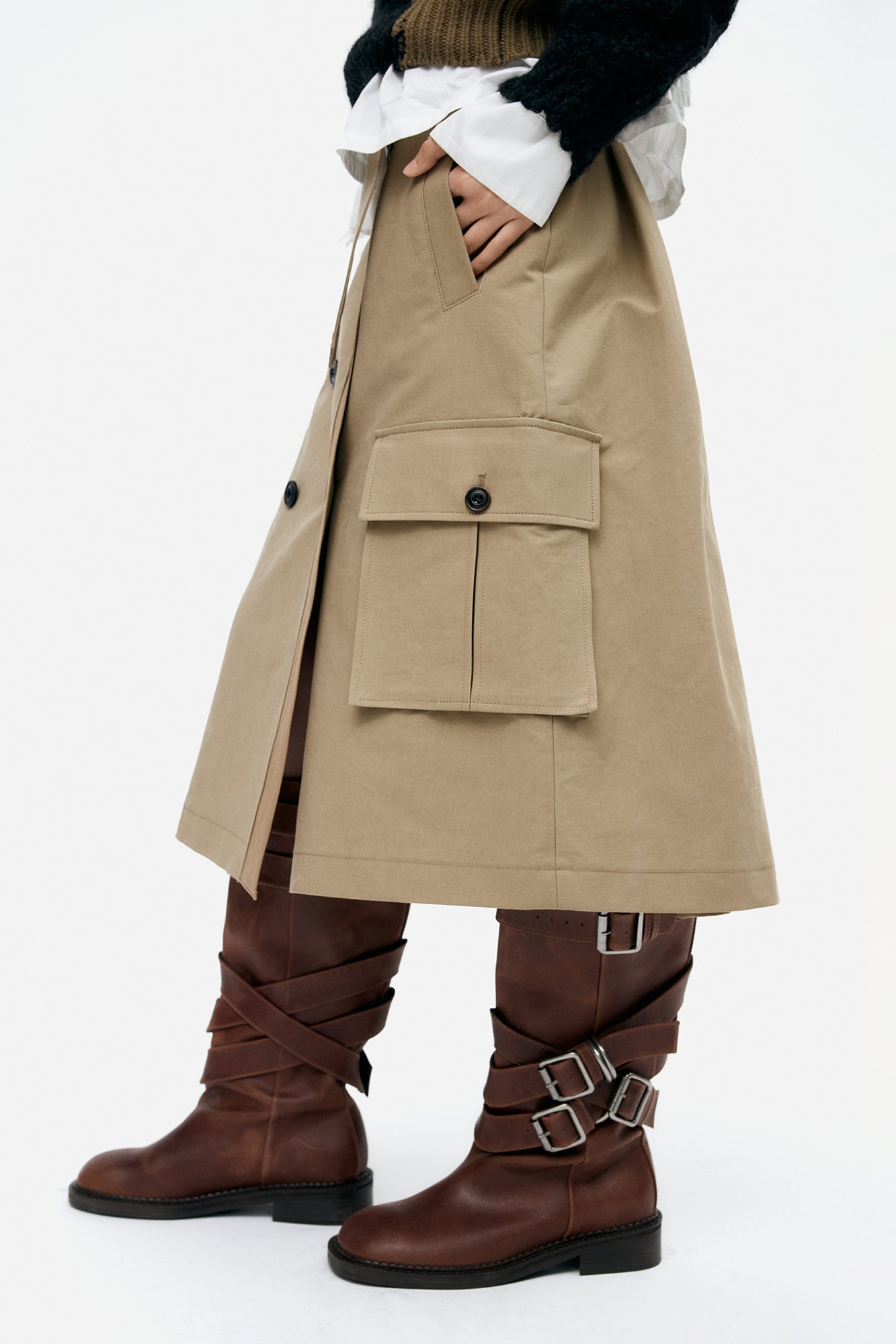 Andersson Bell - Trench Pleats Skirt (Khaki) product image 5 | TRAB K-Fashion Australia