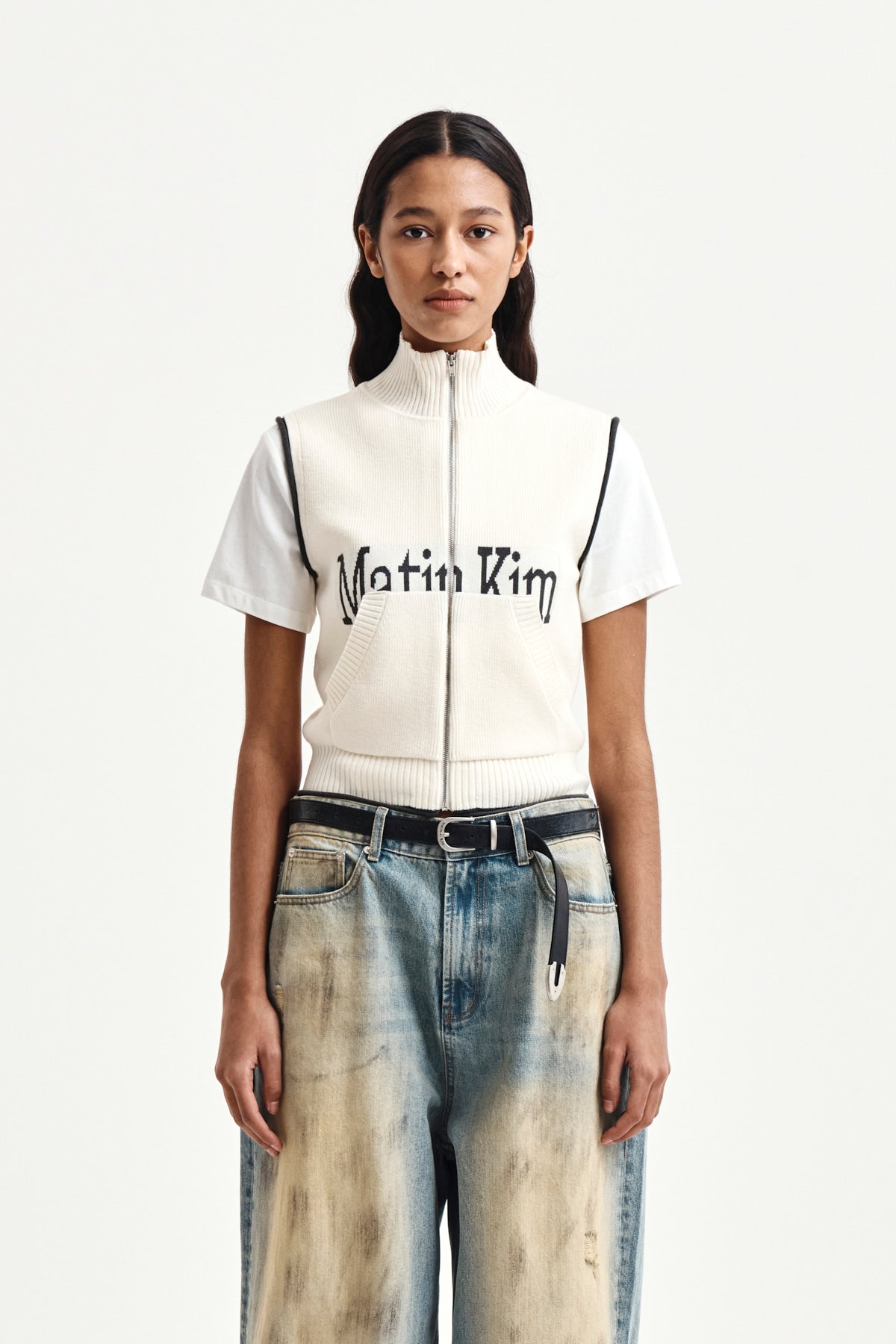 Matin Kim - Matin Kim Spell Point Knit Zip Up Vest (Ivory) product image 5 | TRAB K-Fashion Australia