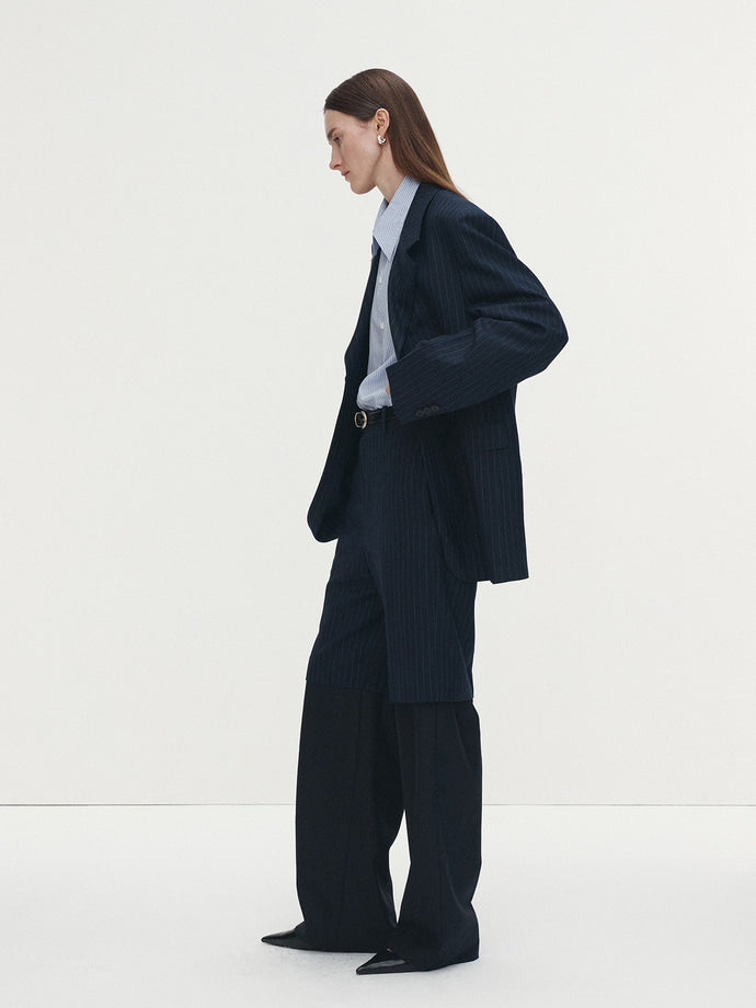 Tonywack - Striped Wool Oversized Tailored Jacket (Navy Pinstripe) product image 3 | TRAB K-Fashion Australia