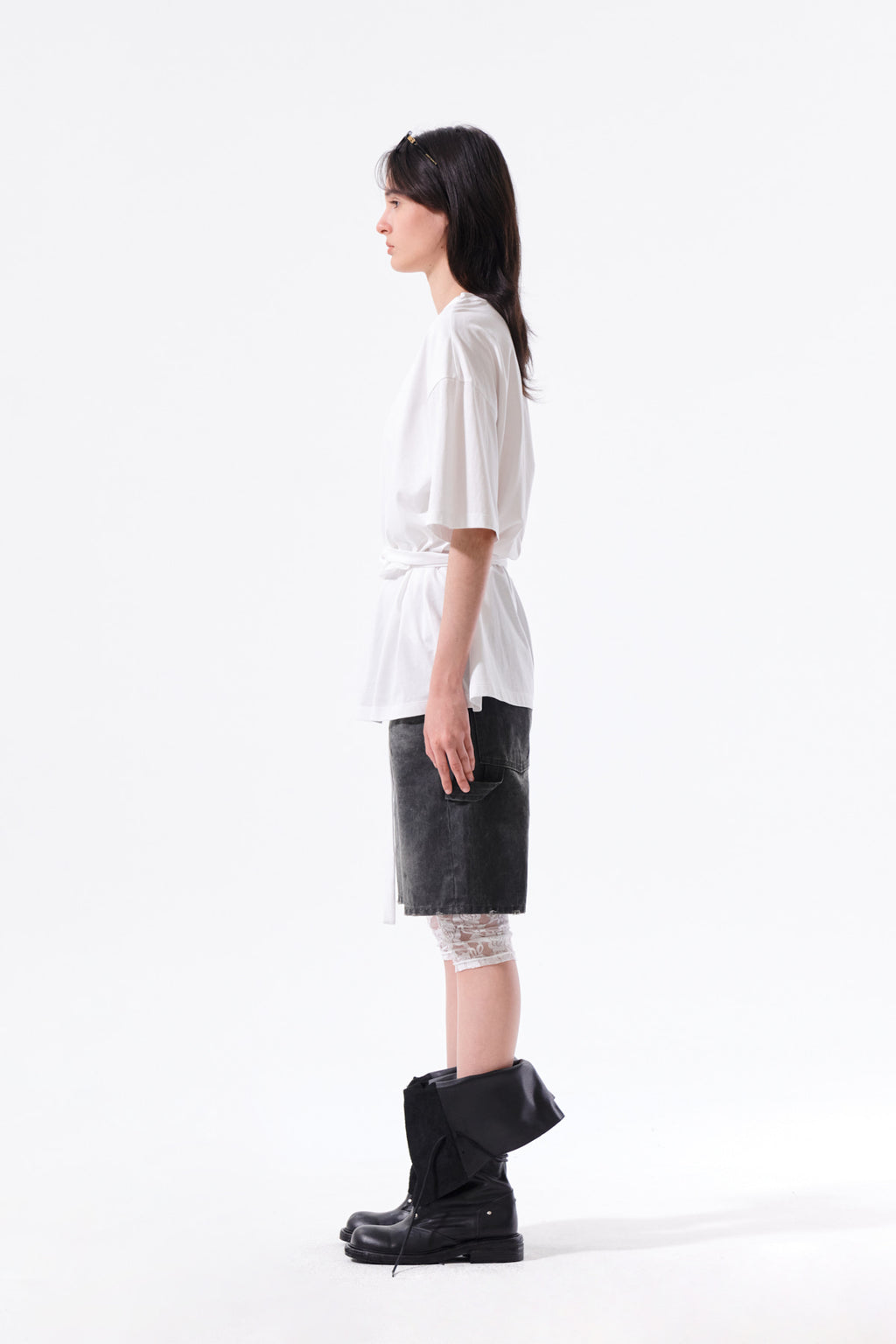 Matin Kim - Tie Detail Draped Logo Top (White) product image 7 | TRAB K-Fashion Australia