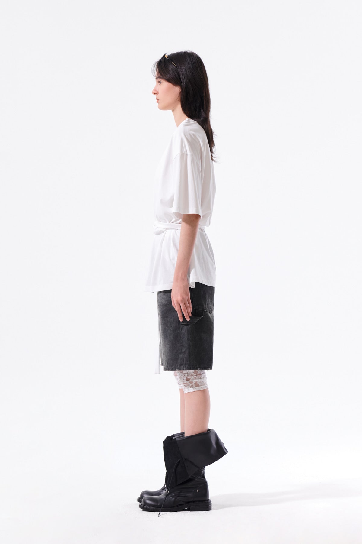Matin Kim - Tie Detail Draped Logo Top (White) product image 7 | TRAB K-Fashion Australia